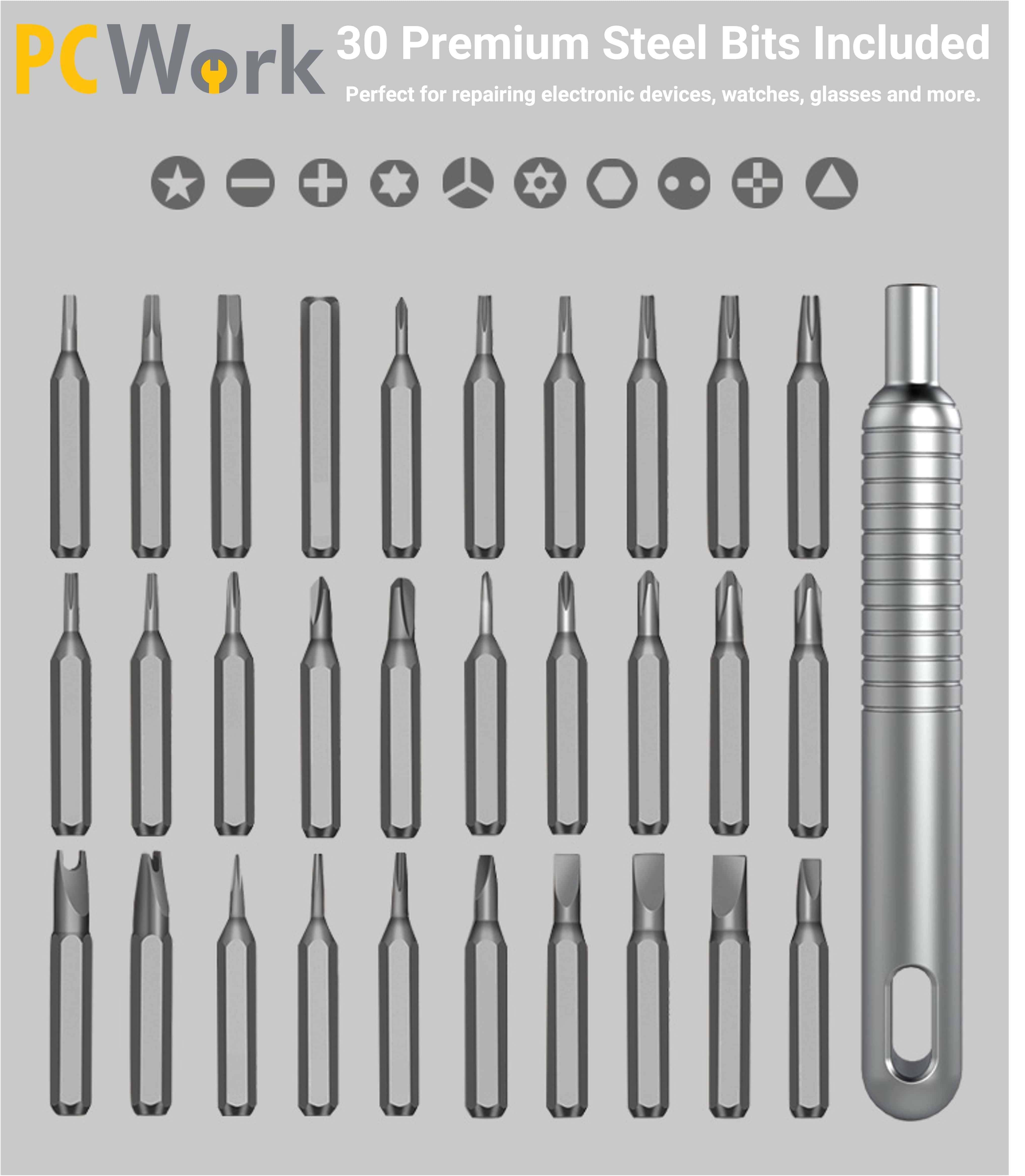 PCWork, PCW08A, Premium-Präzisionswerkzeug-Set, 30-teilig