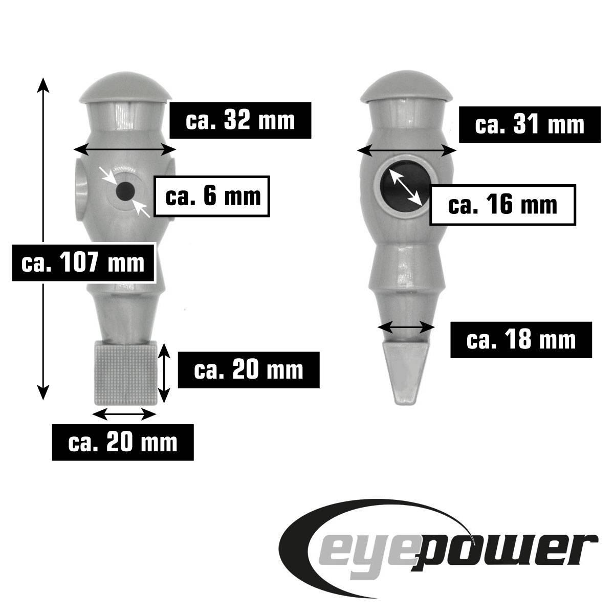 eyepower 11 Tischkicker Figuren 16mm Grau Tisch Fussball Zubehör Kickertisch