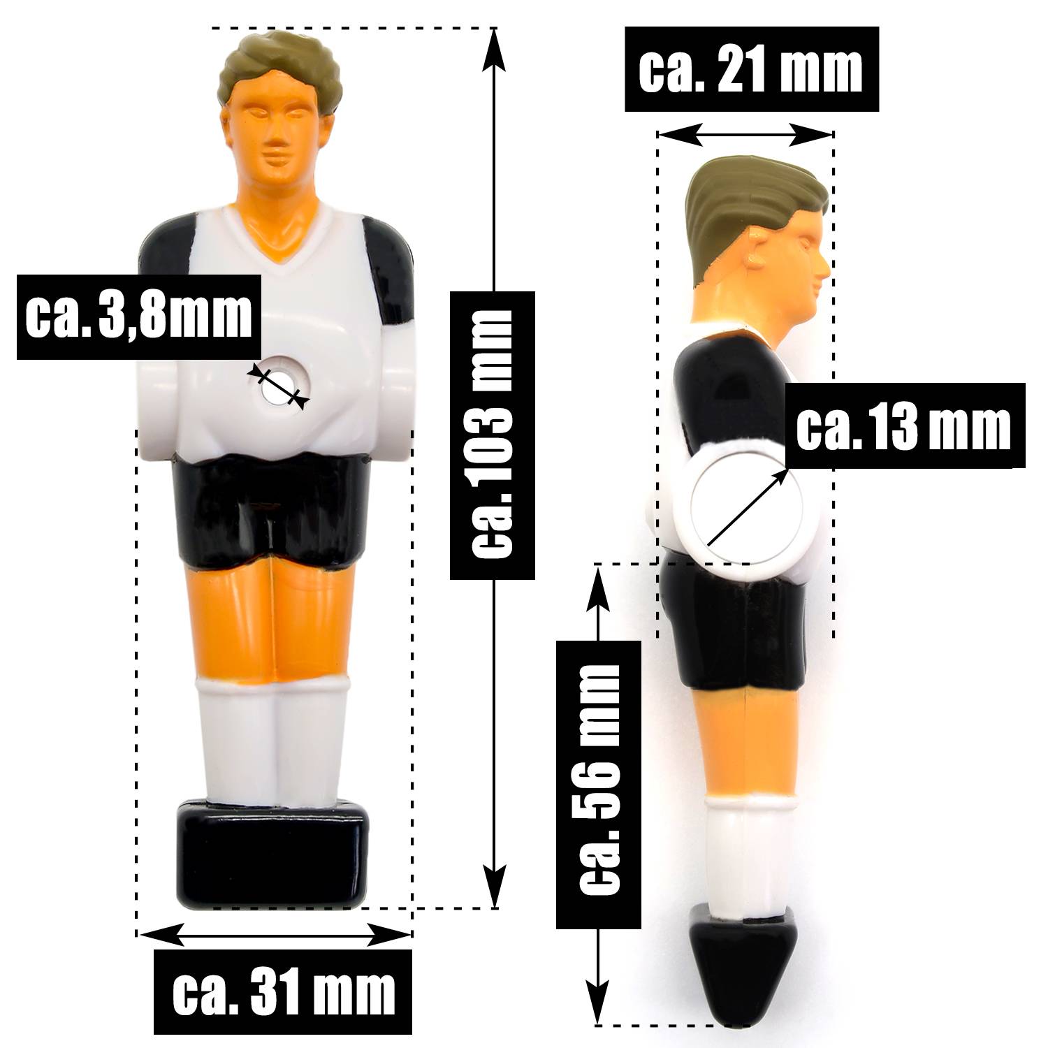 11 Tischkicker Figuren 13mm - Deutschland Weiß Schwarz - Tisch Fussball Kicker