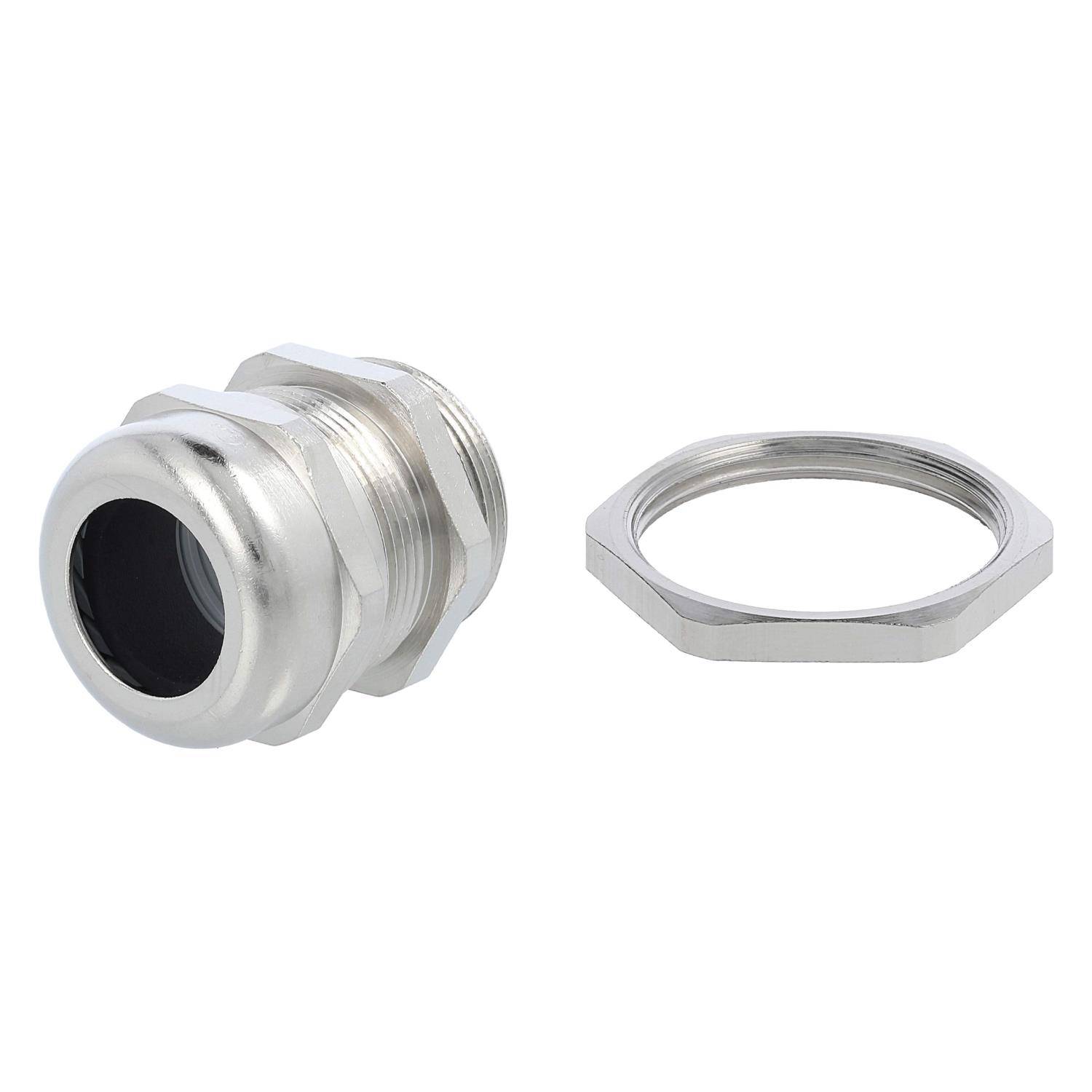 Metall-Kabelverschraubung mit einer separaten Sechskantmutter, verwendet zum Sichern von Kabeln an Geräten und zur Gewährleistung eines sicheren Durchgangs durch Gehäuse.