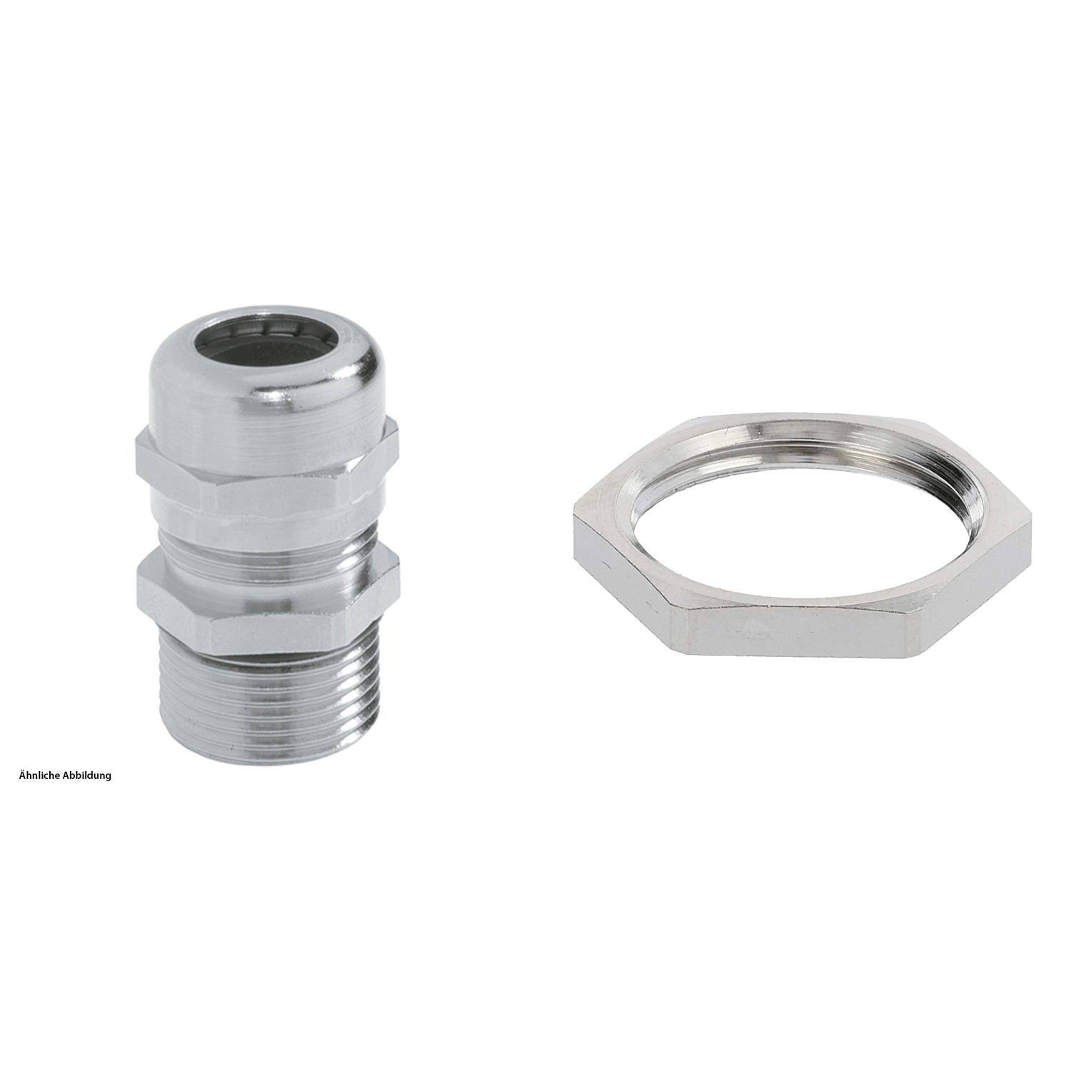 Metall-Kabelverschraubung mit Sechskantmutter.