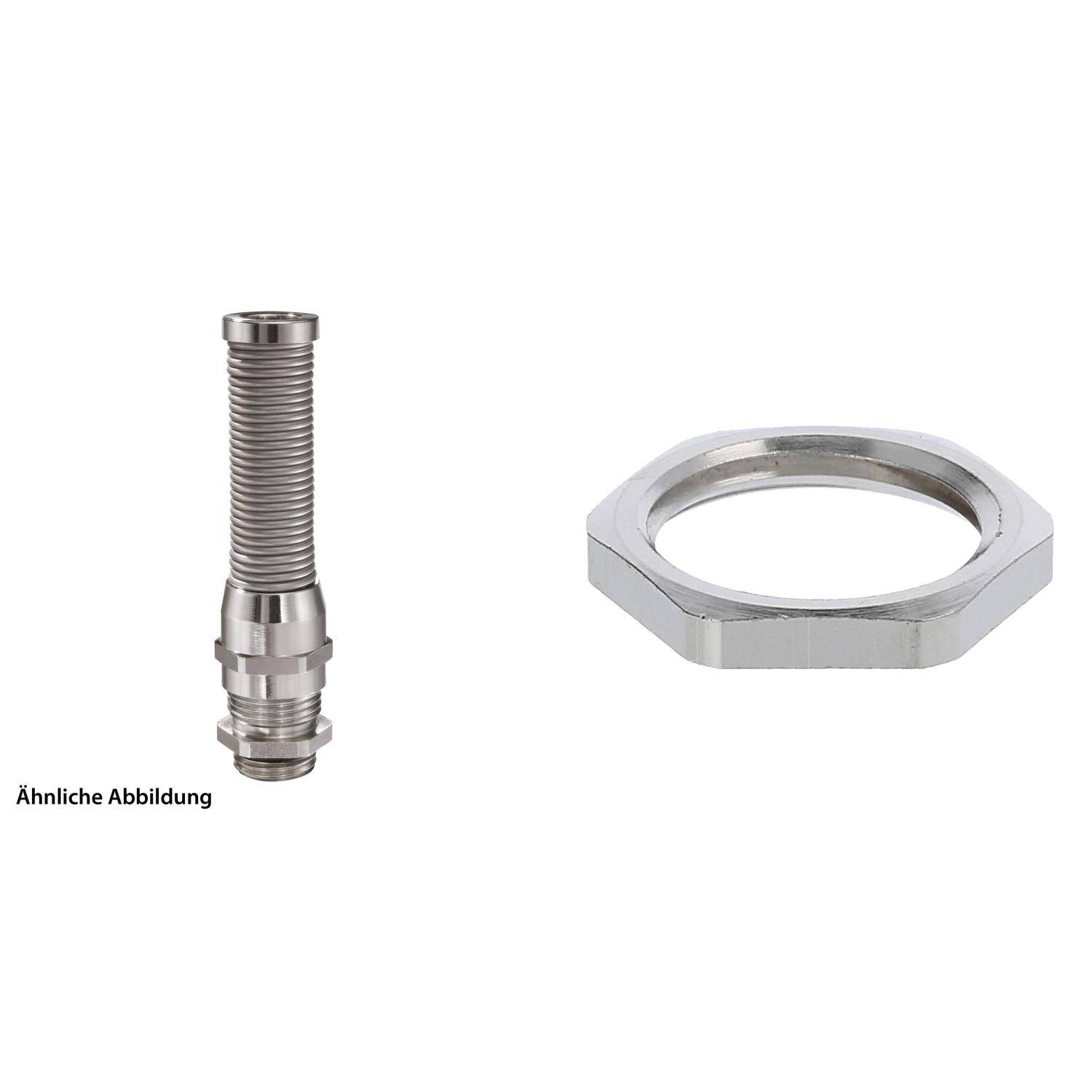 Metallschlauchverschraubung mit Gewindeende und separater Sechskantmutter.