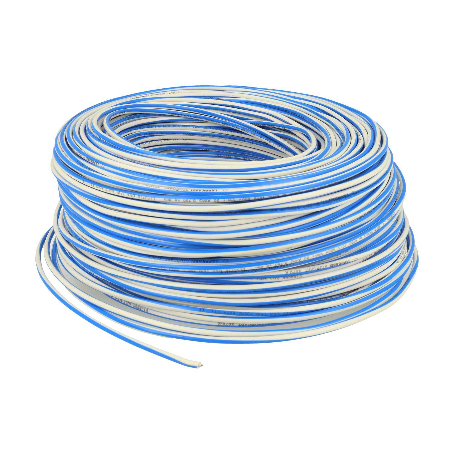 11019351 HELU KABEL FÜNFNORM 1X0,75mm² AWG19 WHBU (weiß/blau) Einzelader weiß/blau AD 2,9mm VPE 100,0 Meter