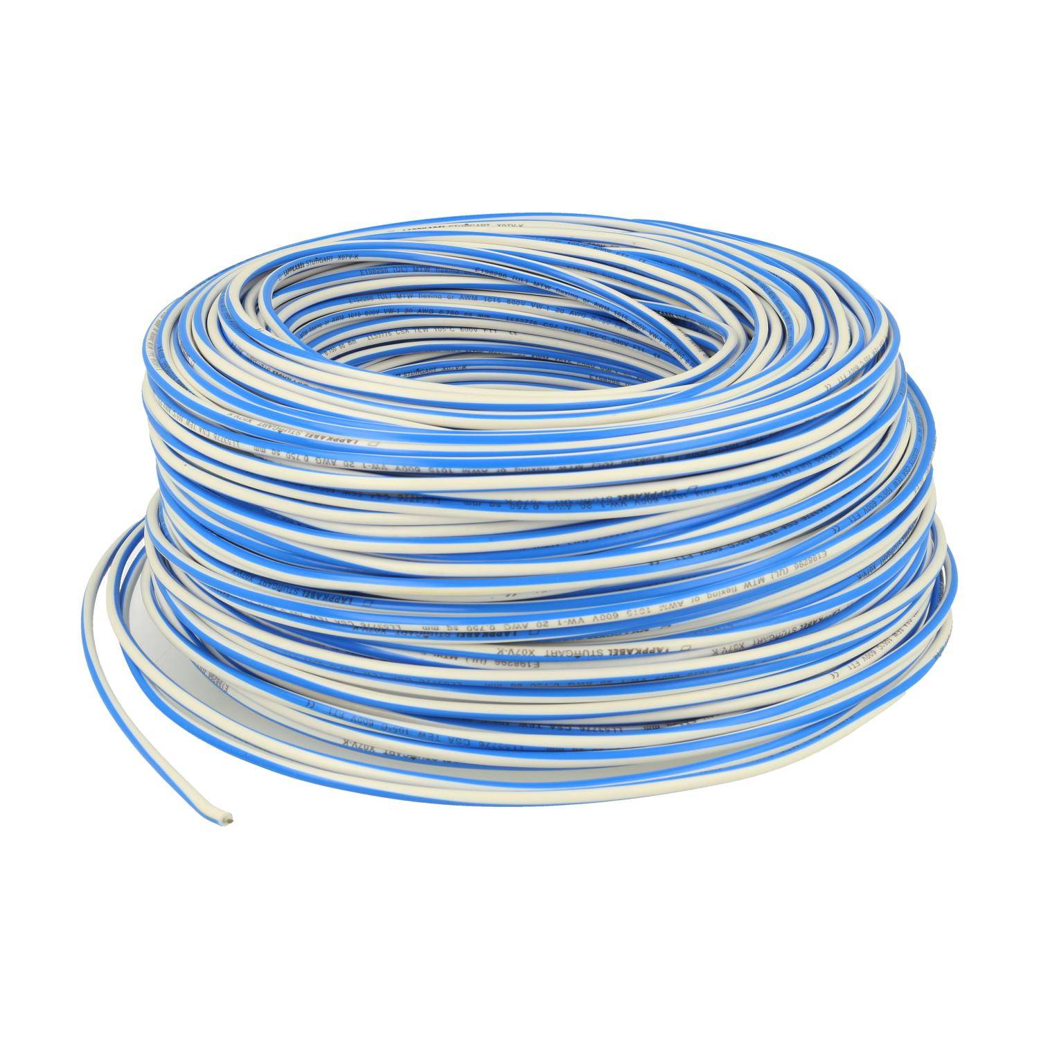11019351 HELU KABEL FÜNFNORM 1X0,75mm² AWG19 WHBU (weiß/blau) Einzelader weiß/blau AD 2,9mm VPE 100,0 Meter