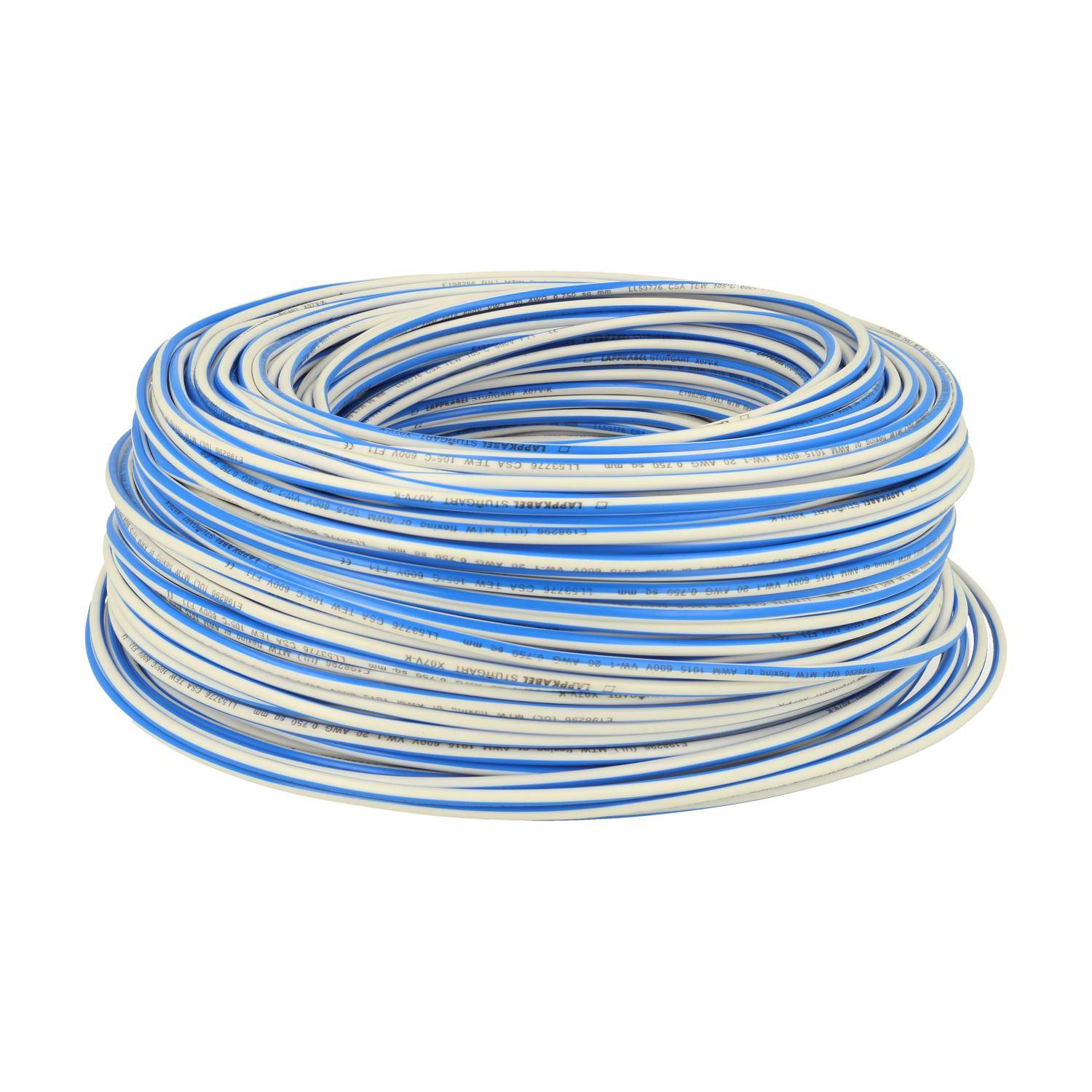 11019351 HELU KABEL FÜNFNORM 1X0,75mm² AWG19 WHBU (weiß/blau) Einzelader weiß/blau AD 2,9mm VPE 100,0 Meter