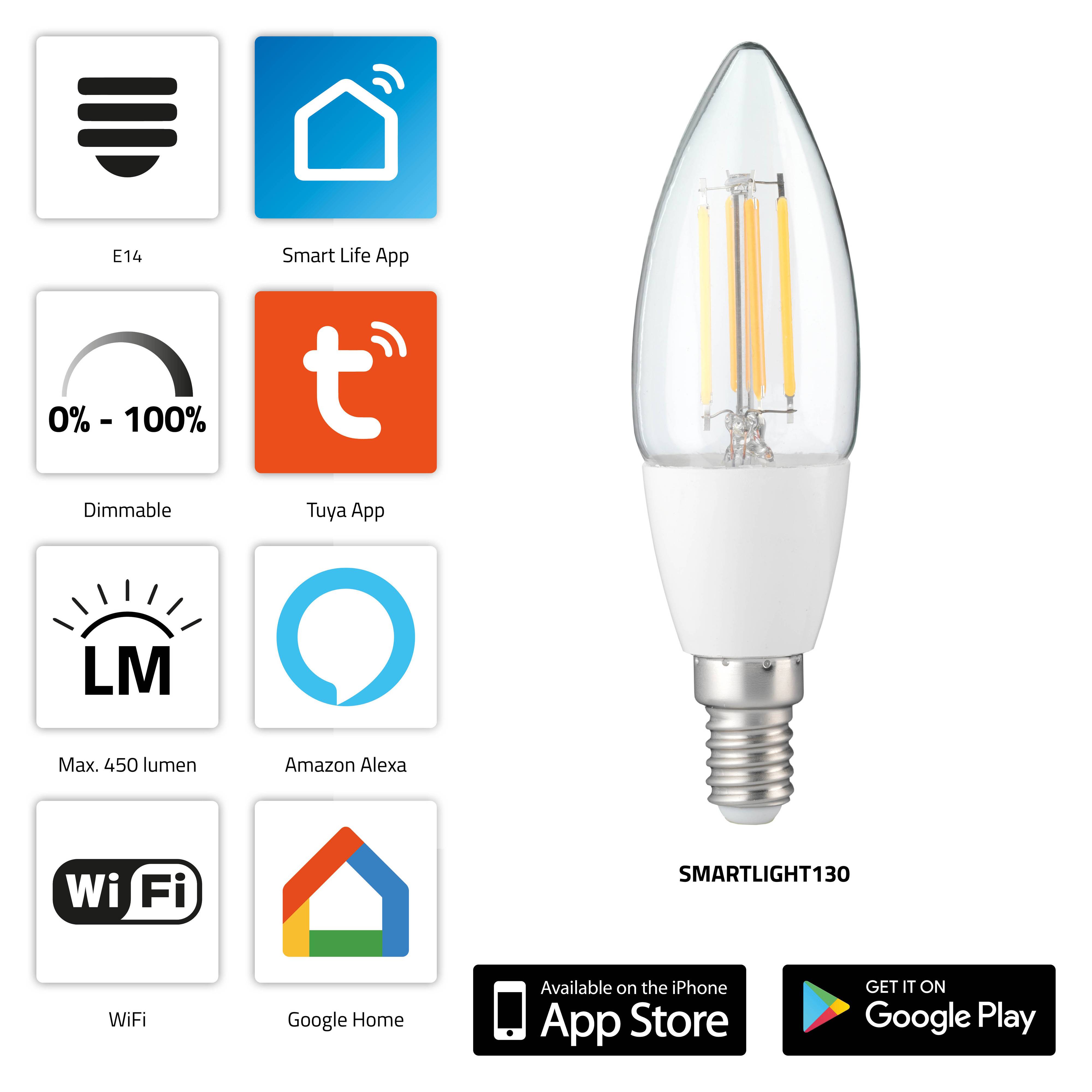 Erzeugen Sie ganz einfach stimmungsvolles Licht in Ihrem Zuhause mit der Alecto SMARTLIGHT130! Diese smarte LED-Glühfadenlampe funktioniert einfa