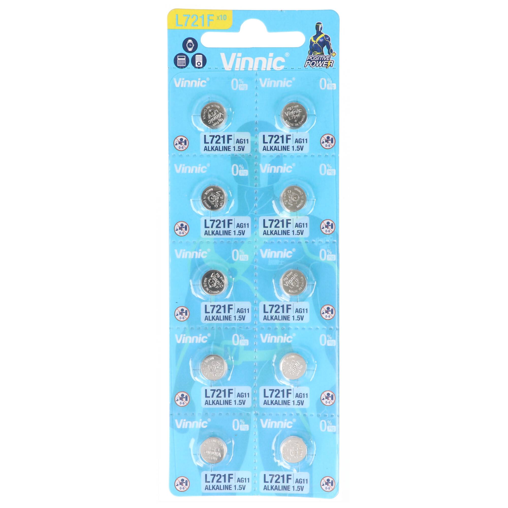 10 Stück Vinnic Knopfzellen AG11, Batterie, 7,9x7,9x2,1mm