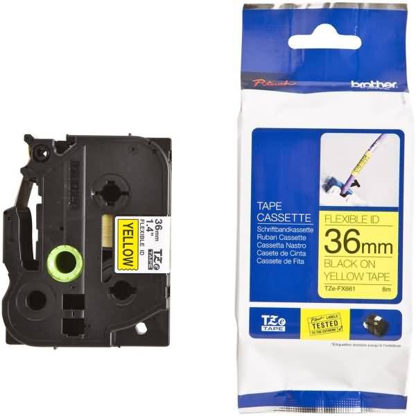 Schriftband TZe-FX661 (lam., flex.) Schwarz auf Gelb 36mm x 8m