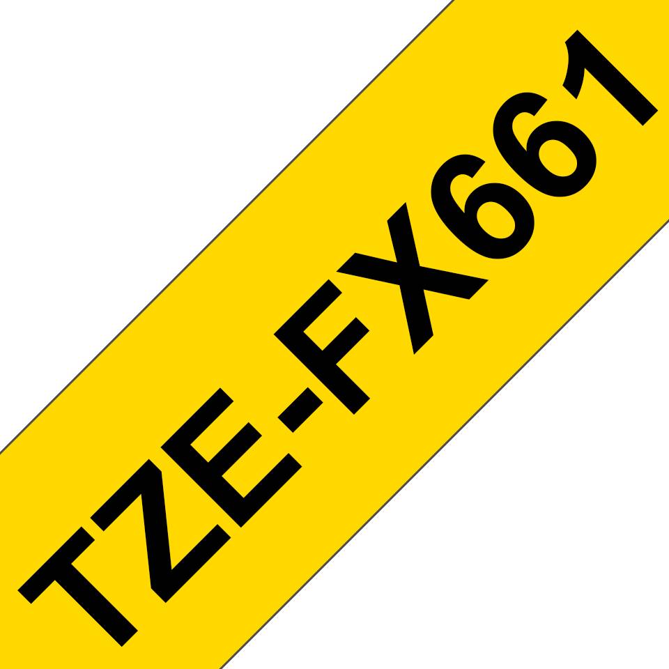 Gelbes diagonales Banner mit schwarzem Text „TZE-FX661