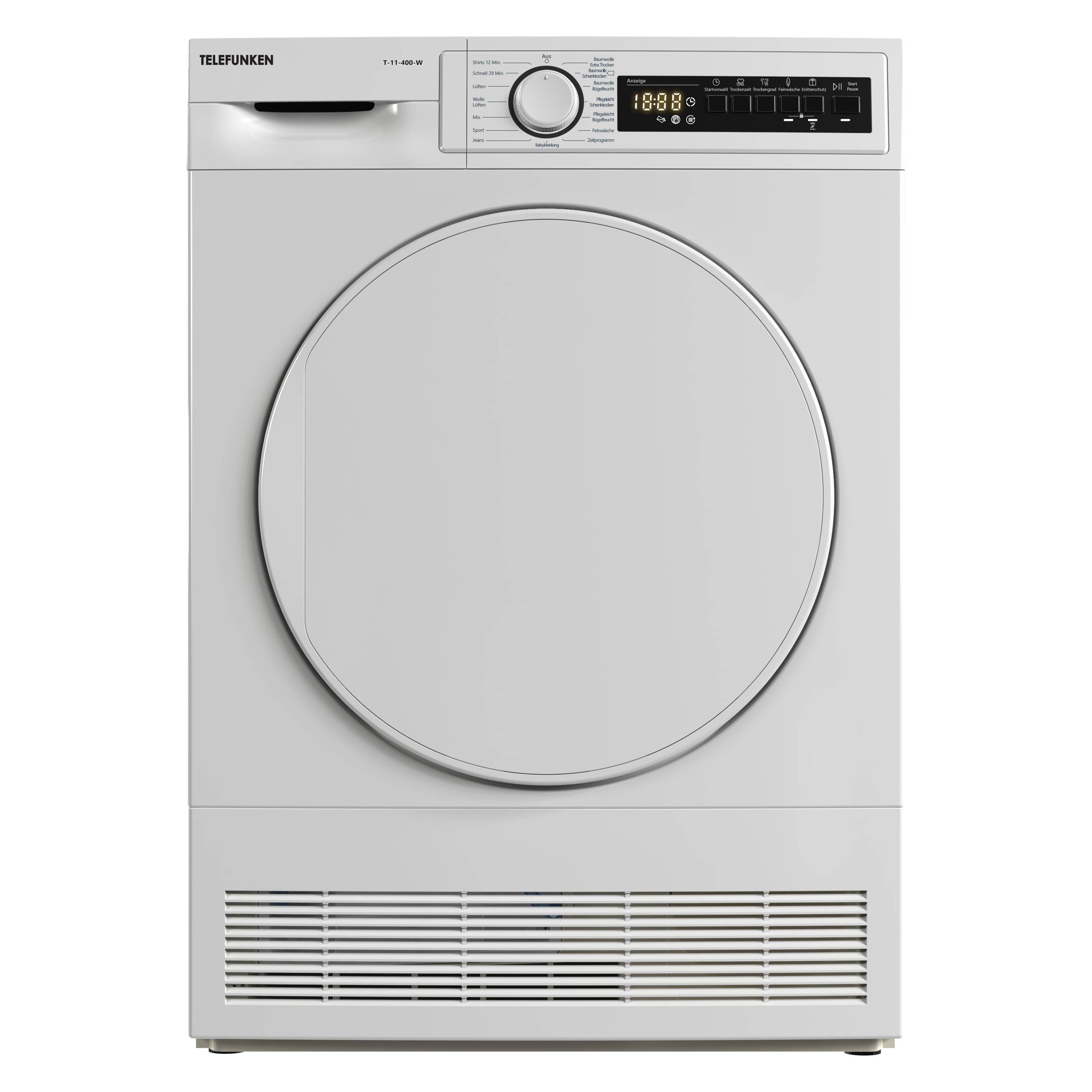 Telefunken T-11-400 Kondenstrockner / 7kg Trockner mit 15 Programmen, Startzeitvorwahl & Knitterschutz