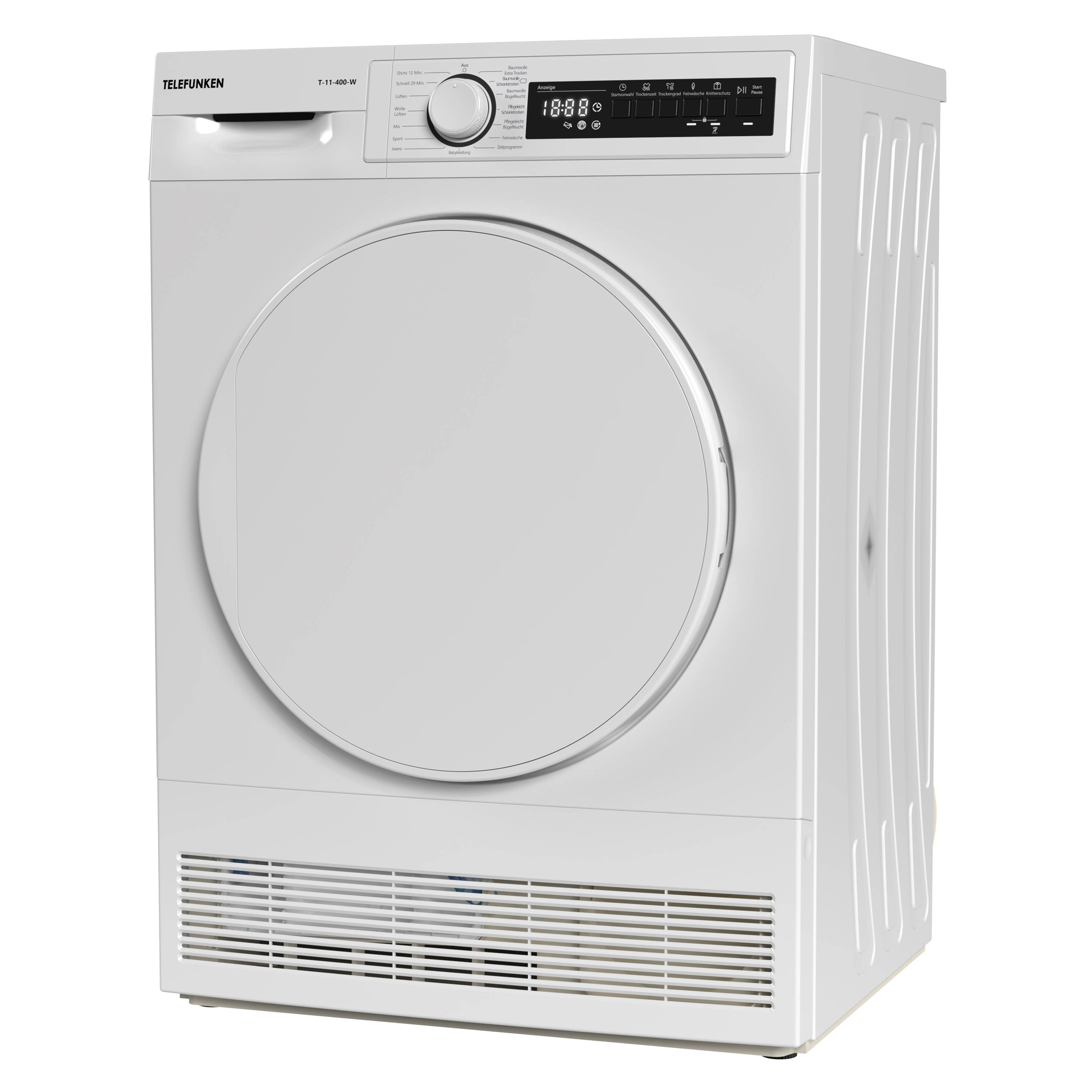 Telefunken T-11-400 Kondenstrockner / 7kg Trockner mit 15 Programmen, Startzeitvorwahl & Knitterschutz