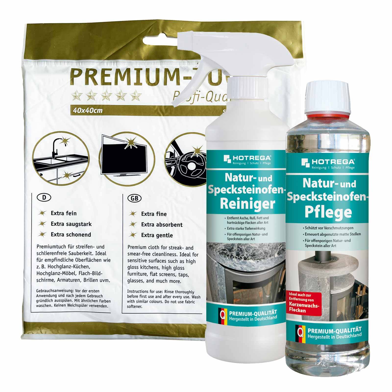 HOTREGA Specksteinofen & Natursteinofen Reiniger & Pflege inkl. Microfasertuch