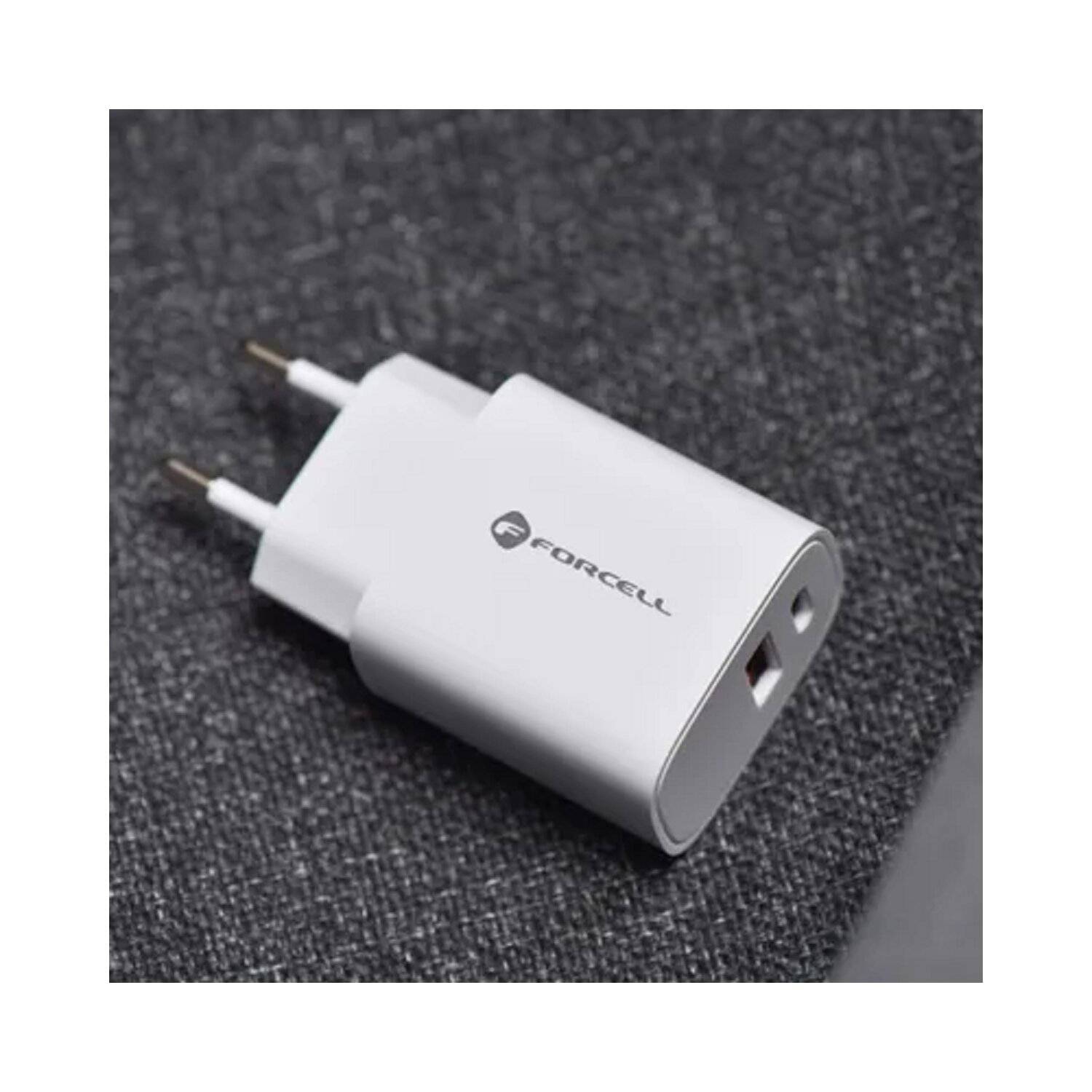 Forcell Wandladegerät mit USB-Typ-C-Anschluss – 3 A, 30 W mit zwei Anschlüssen: USB Typ C und USB A