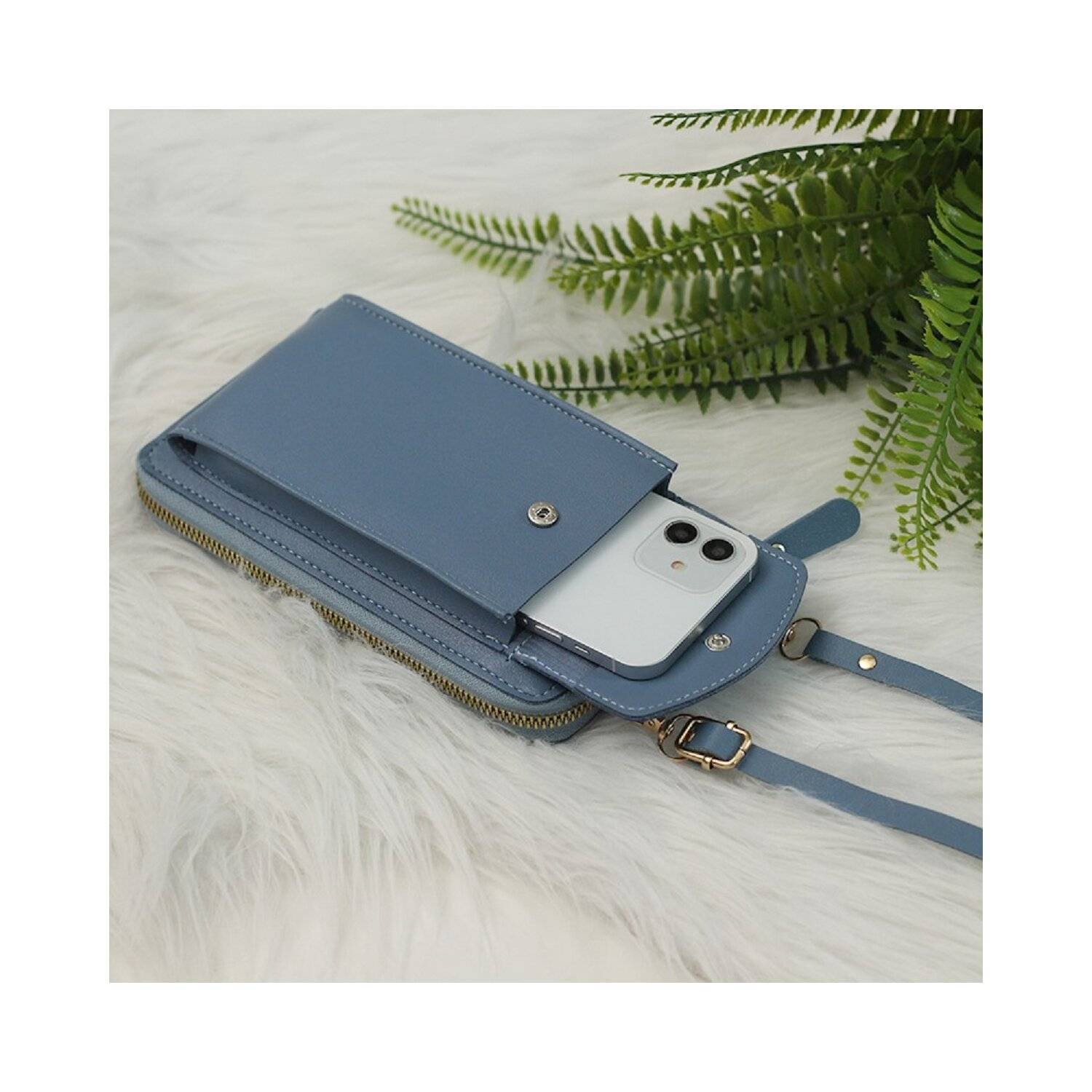 Handytasche mit eingebautem Portemonnaie Blau