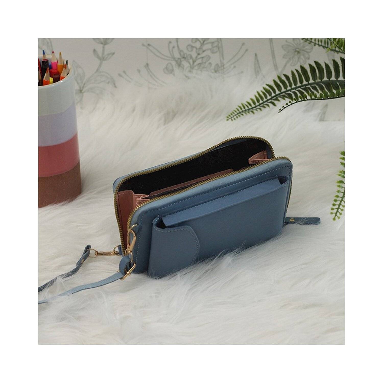 Handytasche mit eingebautem Portemonnaie Blau