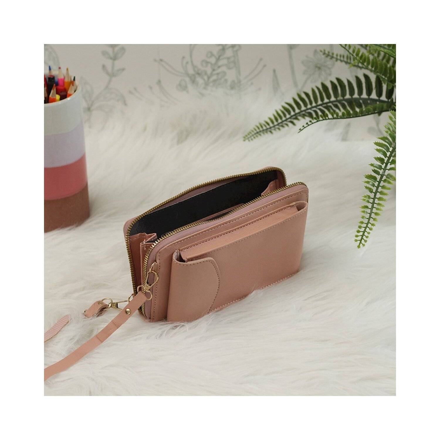 Handytasche mit eingebautem Portemonnaie Nude