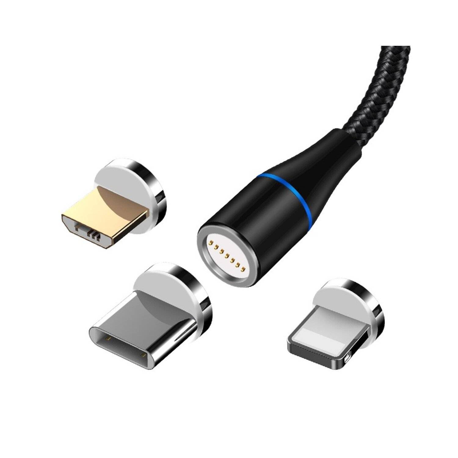 Maxlife MXUC-03 magnetisches Kabel USB - iPhone + USB-C + microUSB 1,0 m 3A schwarz nylon