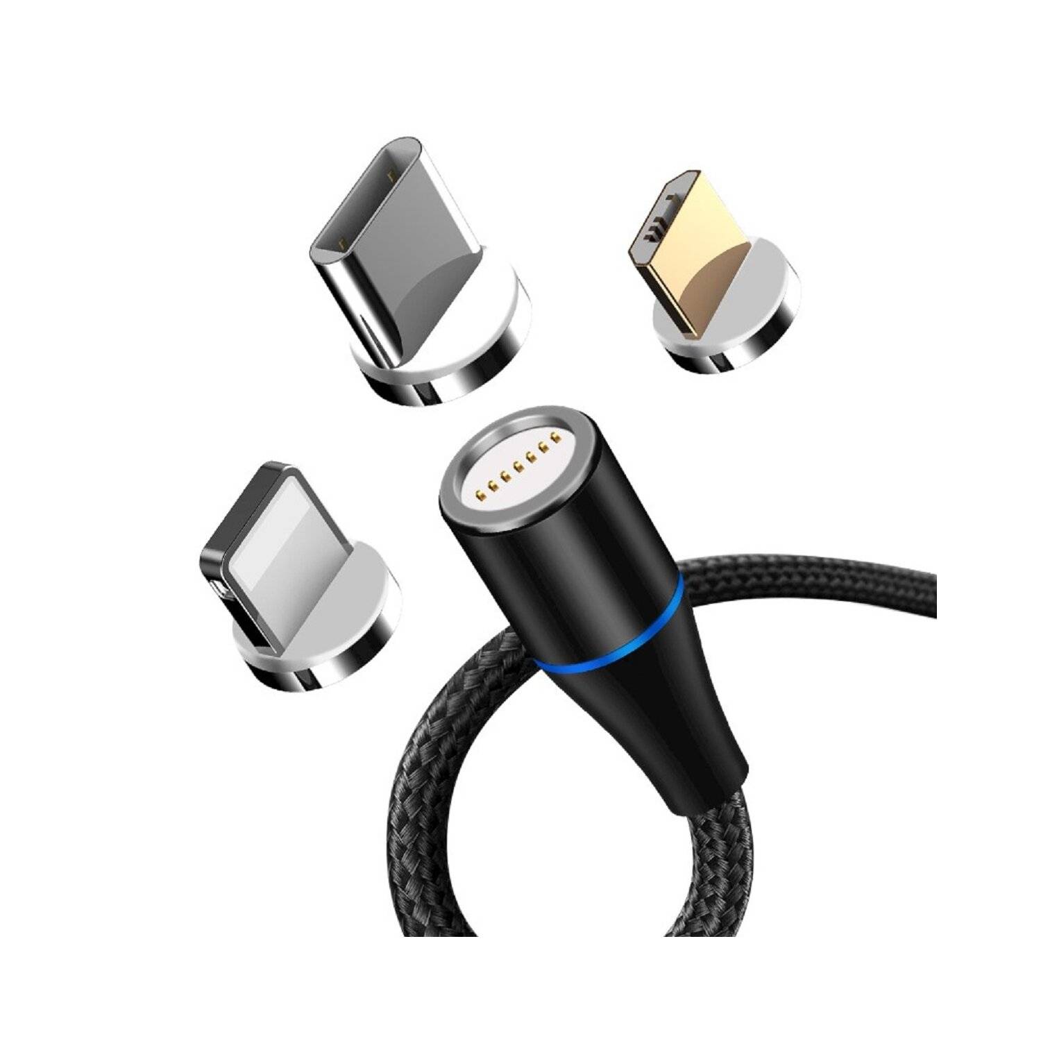 Maxlife MXUC-03 magnetisches Kabel USB - iPhone + USB-C + microUSB 1,0 m 3A schwarz nylon
