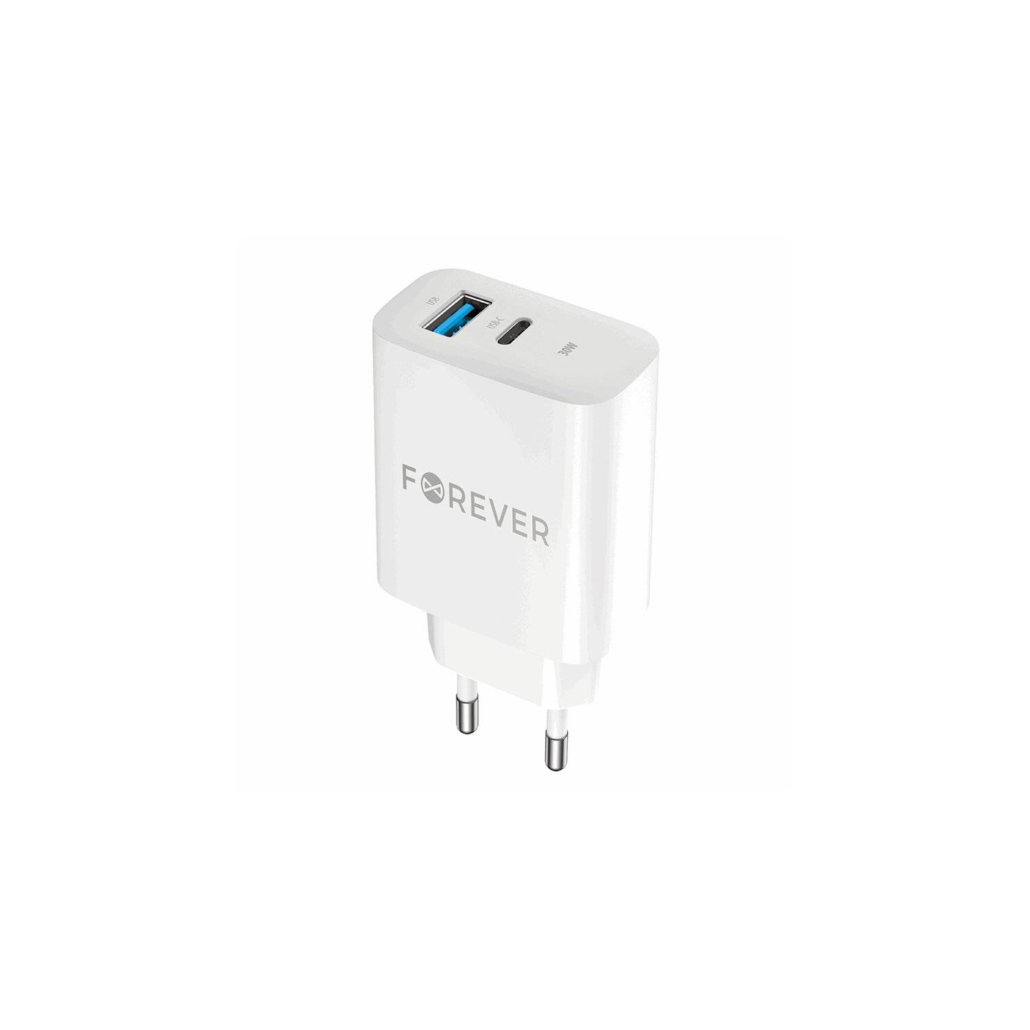 Forever TC-07-30AC PD QC Ladegerät 1x USB-C 1x USB 30W weiß