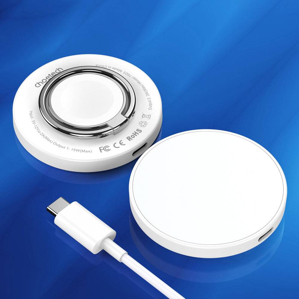 Choetech T603-F 2-in-1 Induktives Ladegerät & Ringhalter, MagSafe-kompatibel, 15W, Weiß