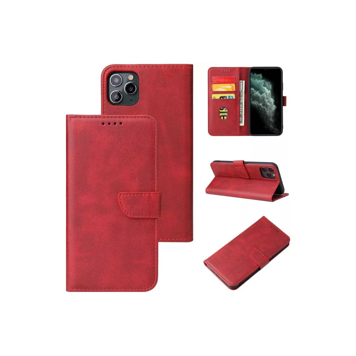 Premium Magnet Case Buch Tasche Schutzhülle aufklappbare Hülle Standfunktion Zubehör kompatibel mit OPPO A78 4G Rot