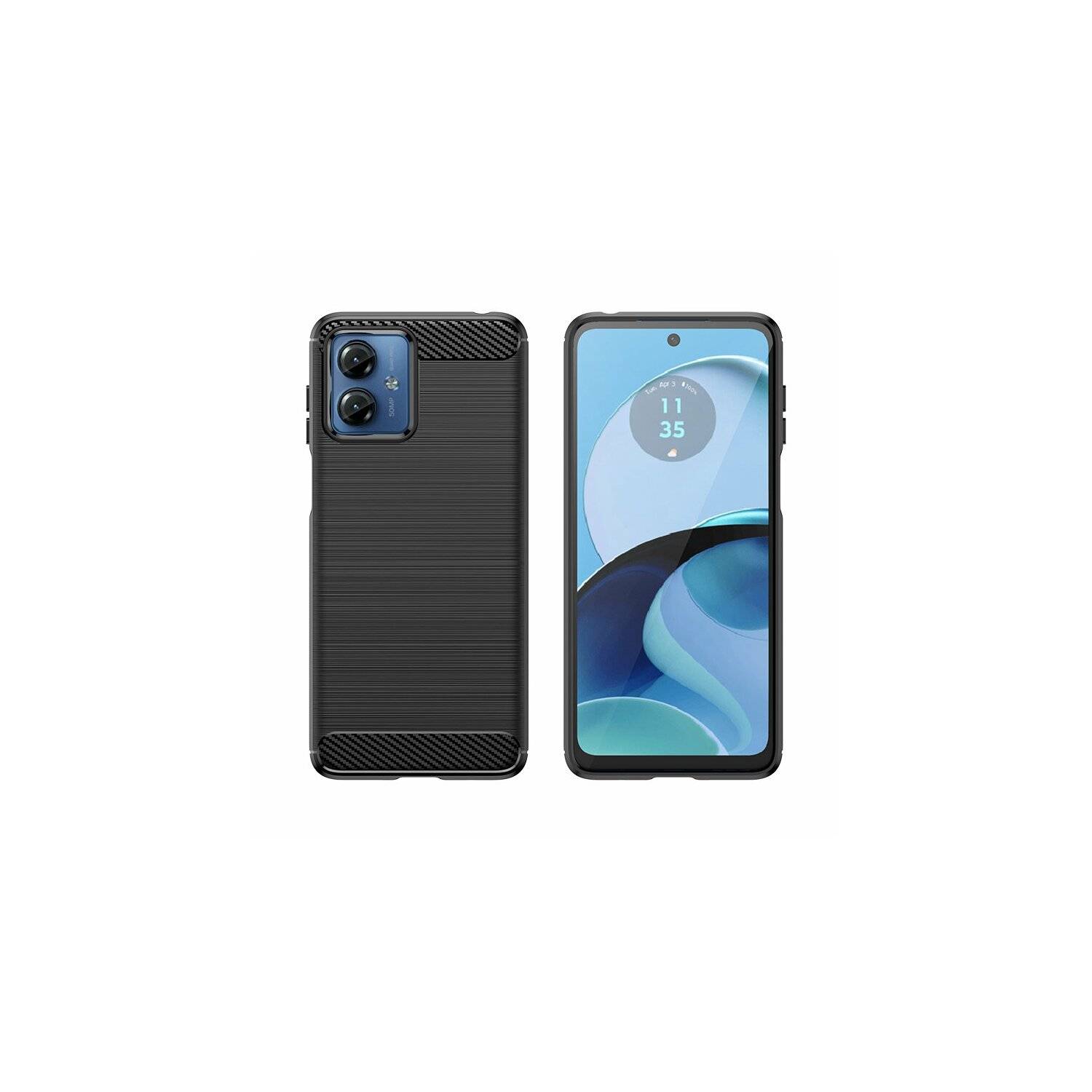 Carbon Case kompatibel mit Motorola G14 flexible Silikon-Carbon-Hülle schwarz