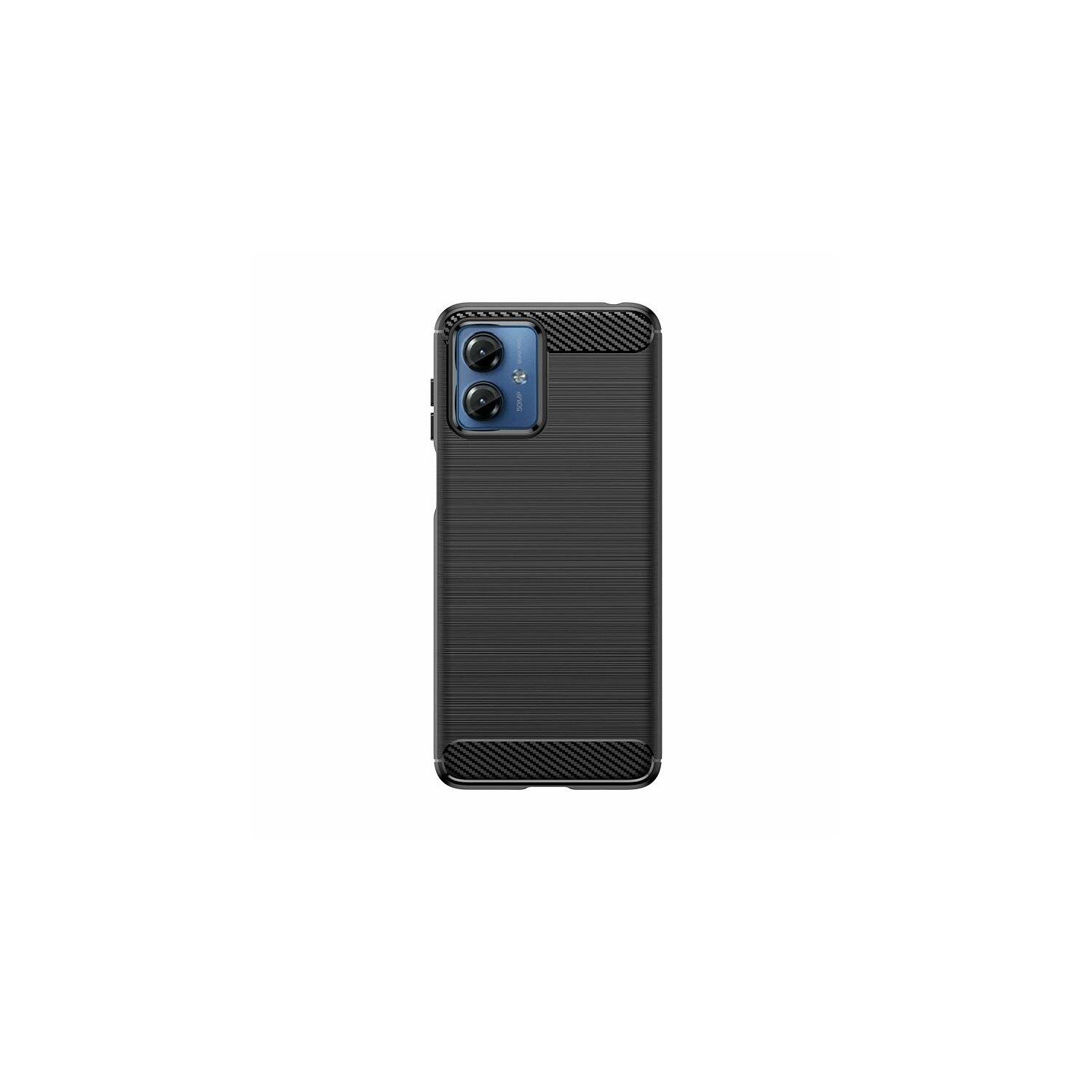 Carbon Case kompatibel mit Motorola G14 flexible Silikon-Carbon-Hülle schwarz