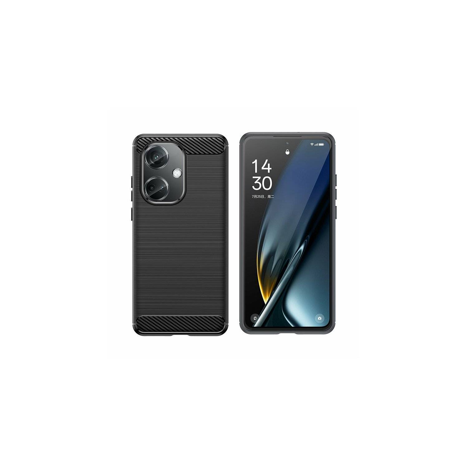 Carbon Case kompatibel mit OnePlus Nord CE3 5G / Oppo K11 5G flexible Silikon-Carbon-Hülle schwarz