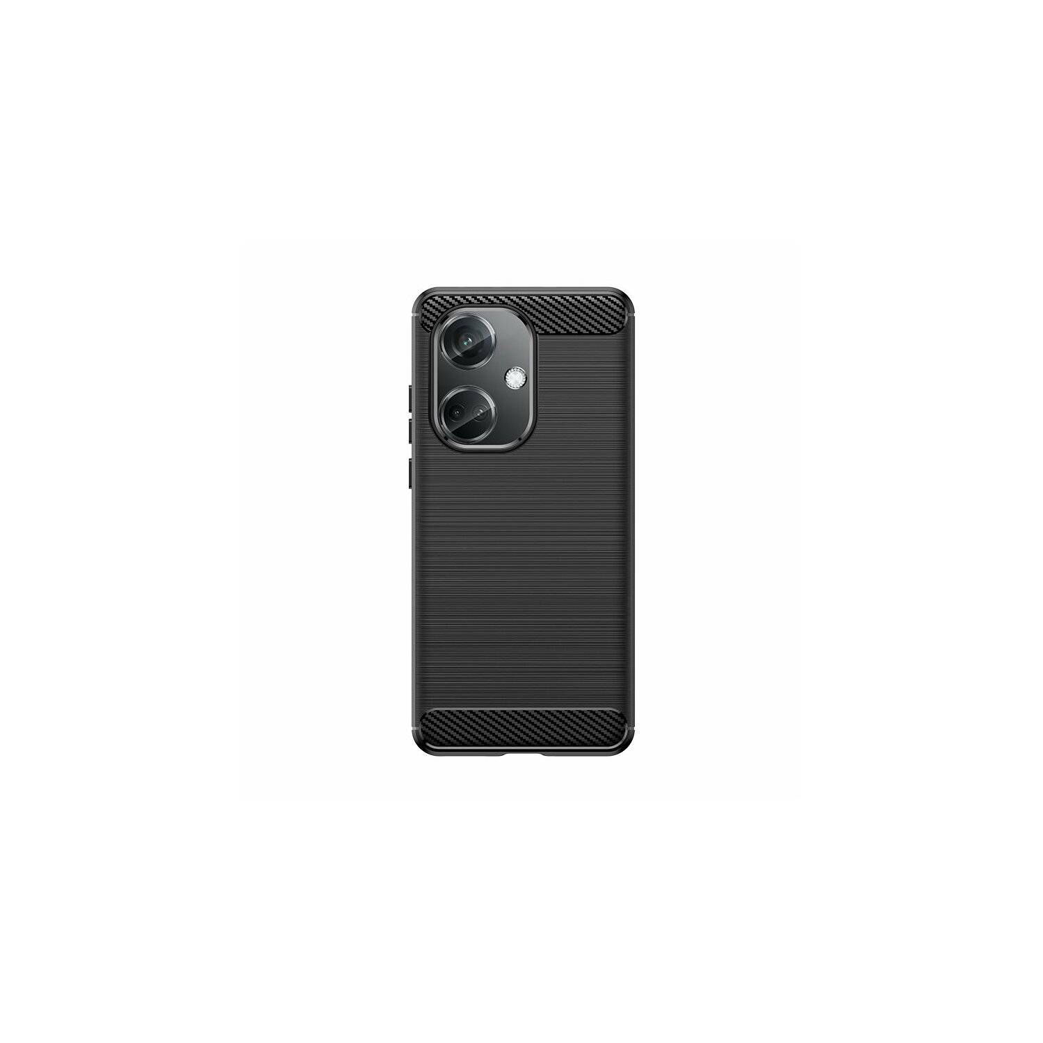 Carbon Case kompatibel mit OnePlus Nord CE3 5G / Oppo K11 5G flexible Silikon-Carbon-Hülle schwarz