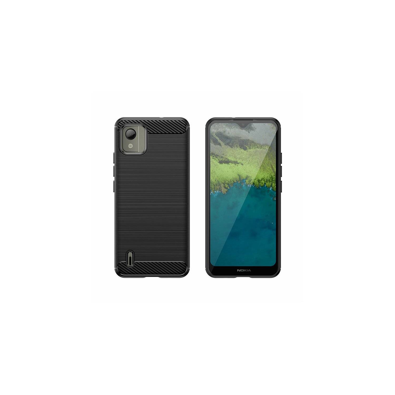 Carbon Case kompatibel mit Nokia C110 flexible Silikon-Carbon-Hülle schwarz