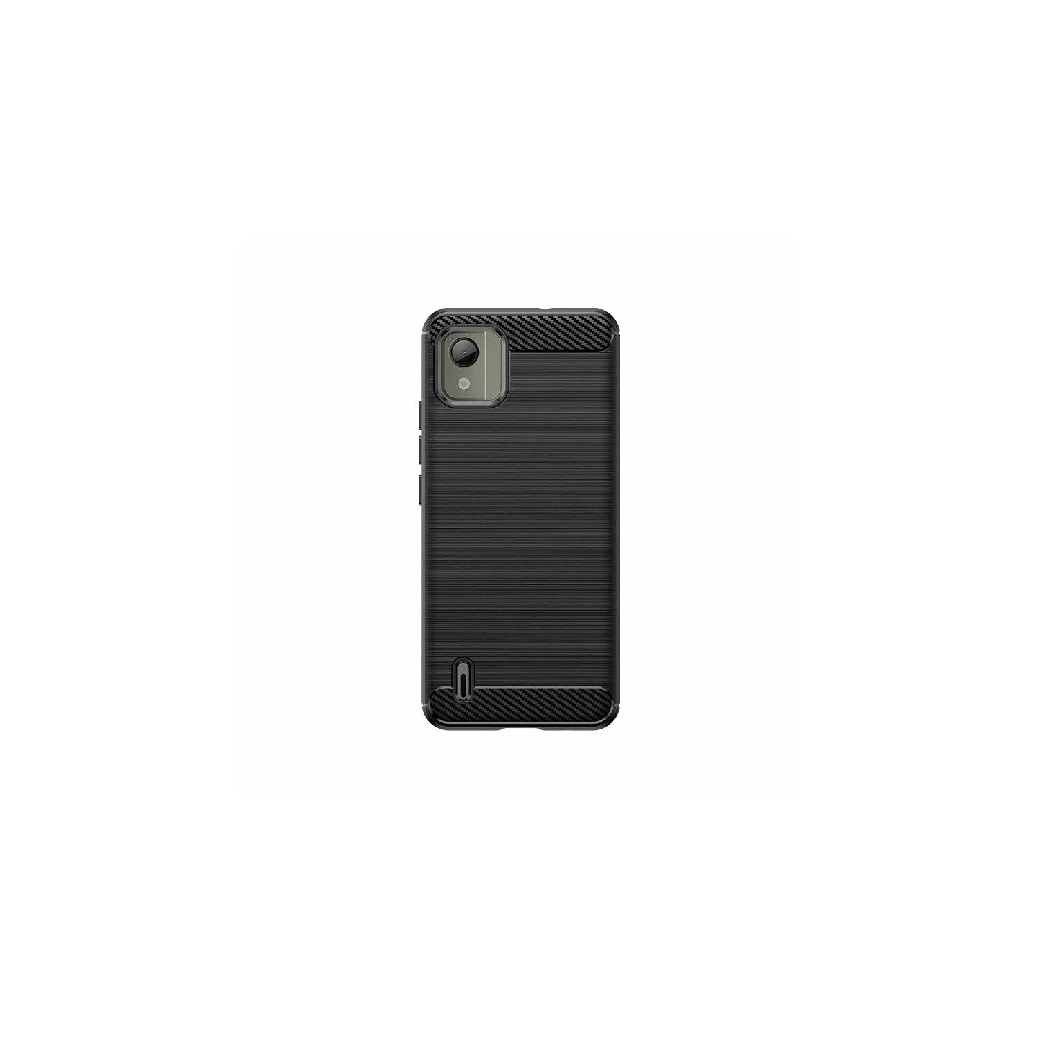 Carbon Case kompatibel mit Nokia C110 flexible Silikon-Carbon-Hülle schwarz