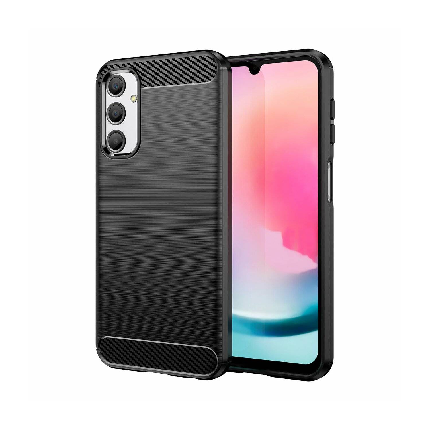 Carbon Case kompatibel mit Samsung Galaxy M34 flexible Silikon-Carbon-Hülle schwarz