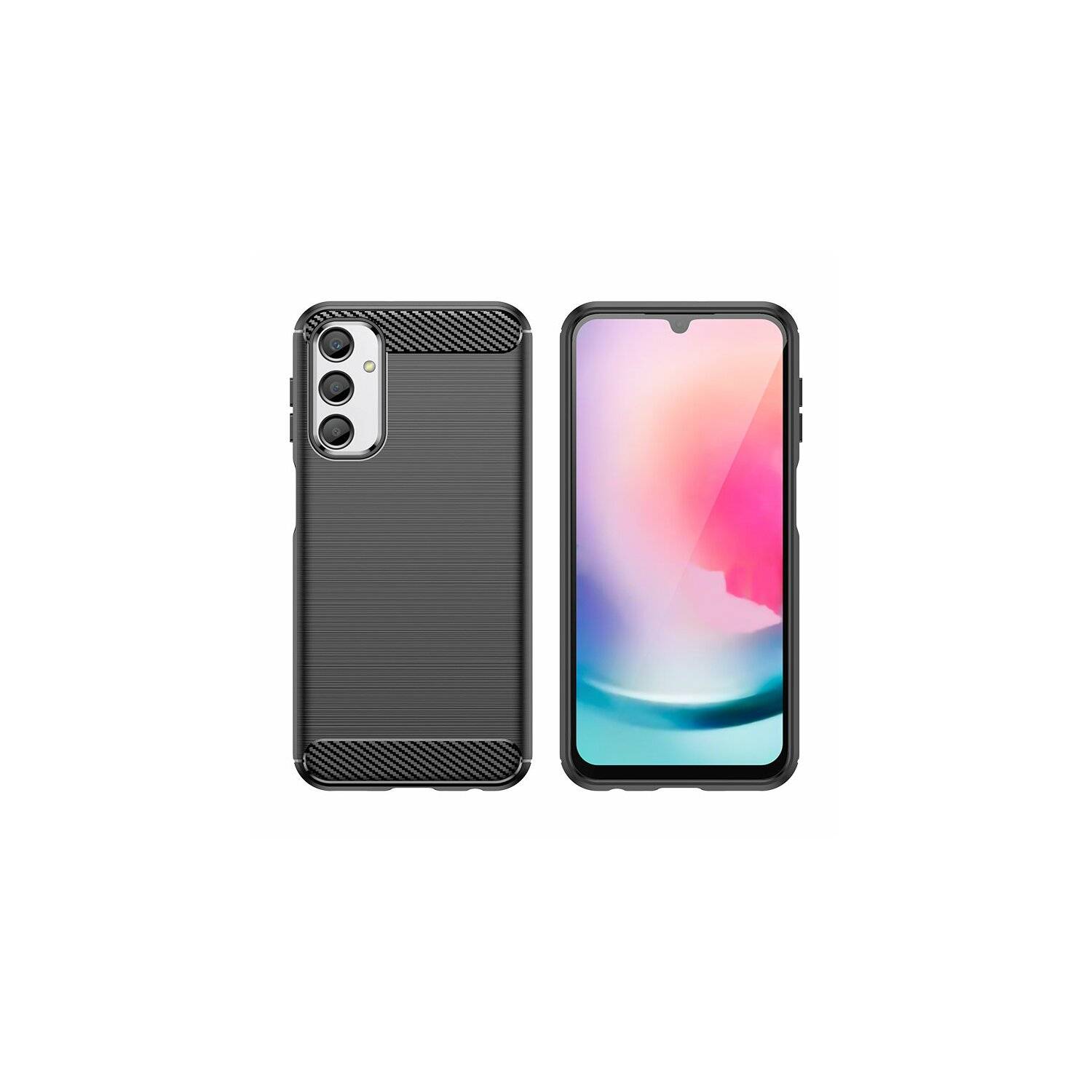 Carbon Case kompatibel mit Samsung Galaxy M34 flexible Silikon-Carbon-Hülle schwarz