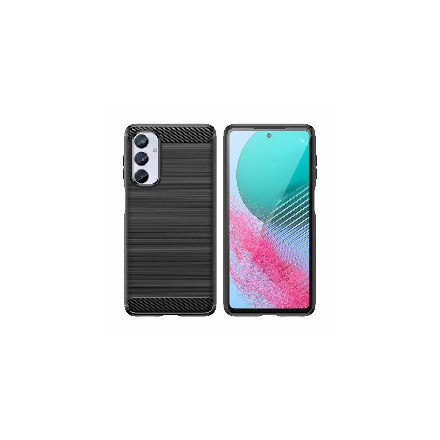 Carbon Case kompatibel mit Samsung Galaxy M54 5G flexible Silikon-Carbon-Hülle schwarz