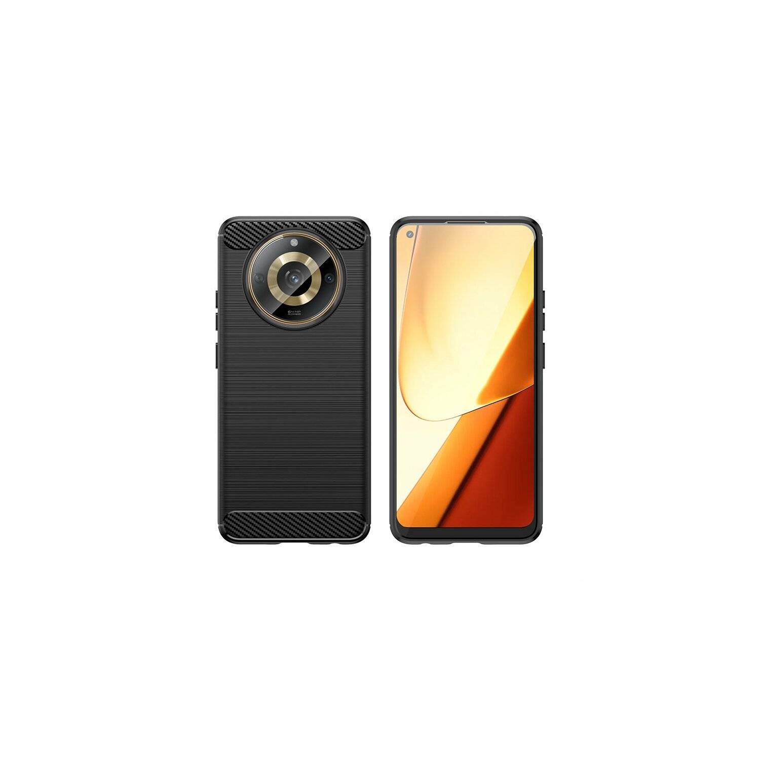 Carbon Case kompatibel mit Realme 11 flexible Silikon-Carbon-Hülle schwarz
