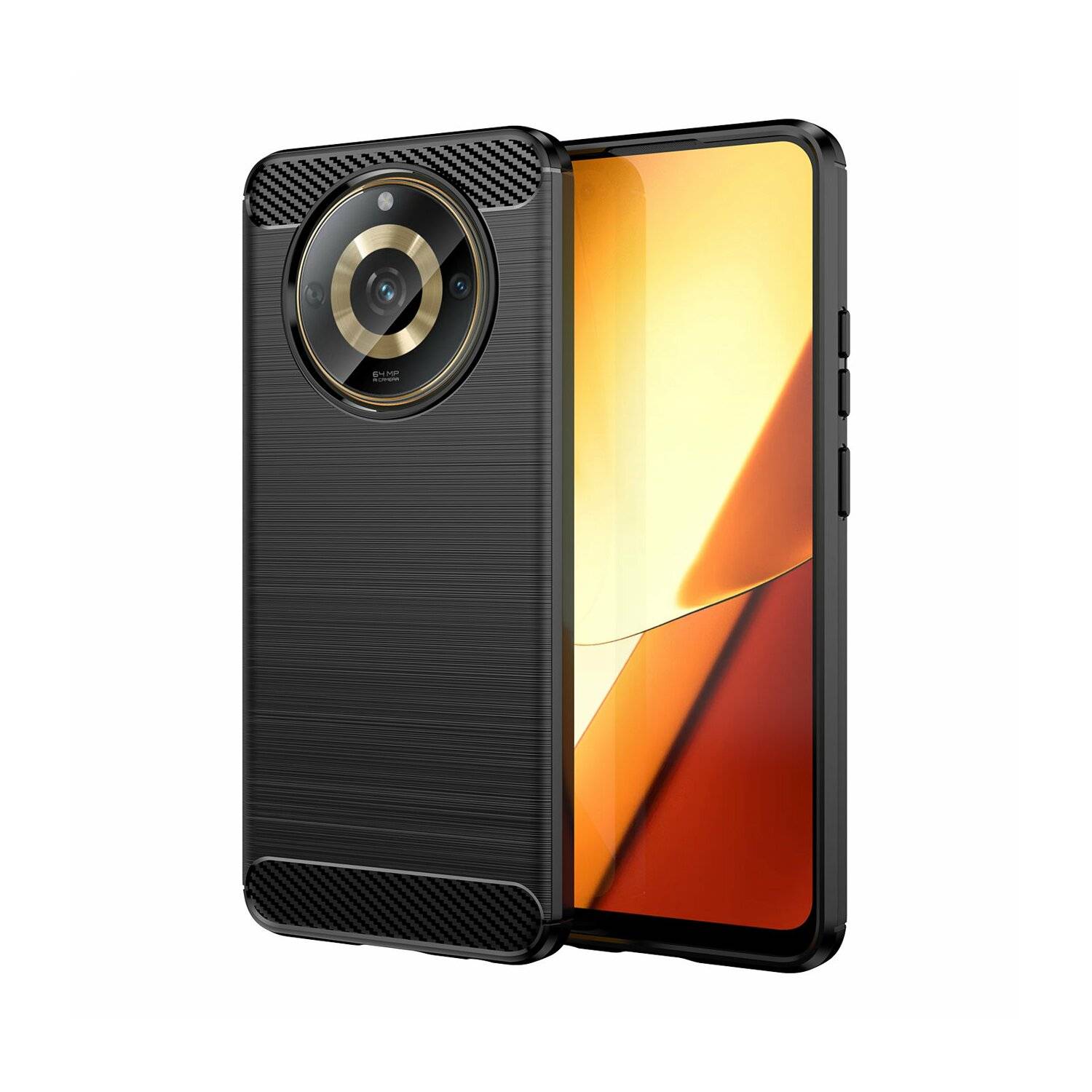 Carbon Case kompatibel mit Realme 11 Pro flexible Silikon-Carbon-Hülle schwarz