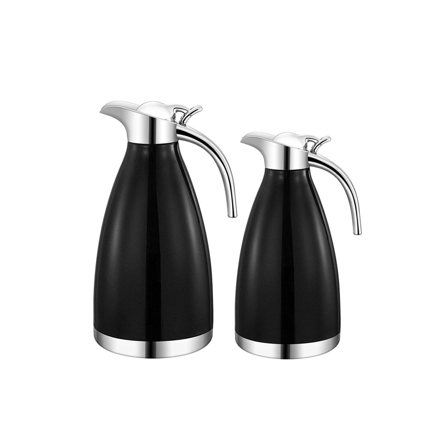 1L+1,5L 2er Set Edelstahl Thermoskanne Isolierkanne Thermosflasche Kaffeekanne Doppelwandig Schwarz