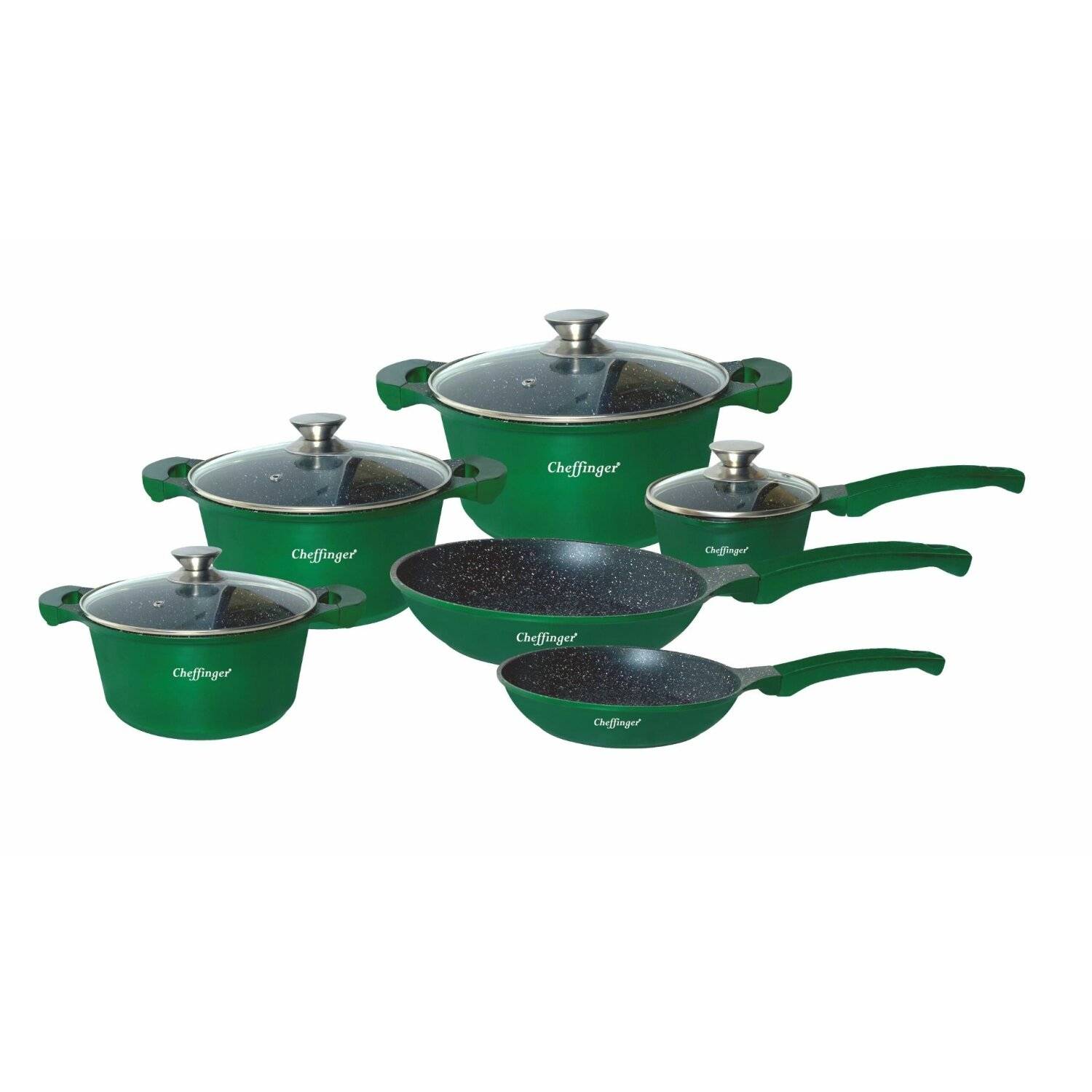 10-Teiliger Kochgeschirr-Set Topf Induktion Alu Guss Pfanne Topfset Kochtopfset Marmor Grün