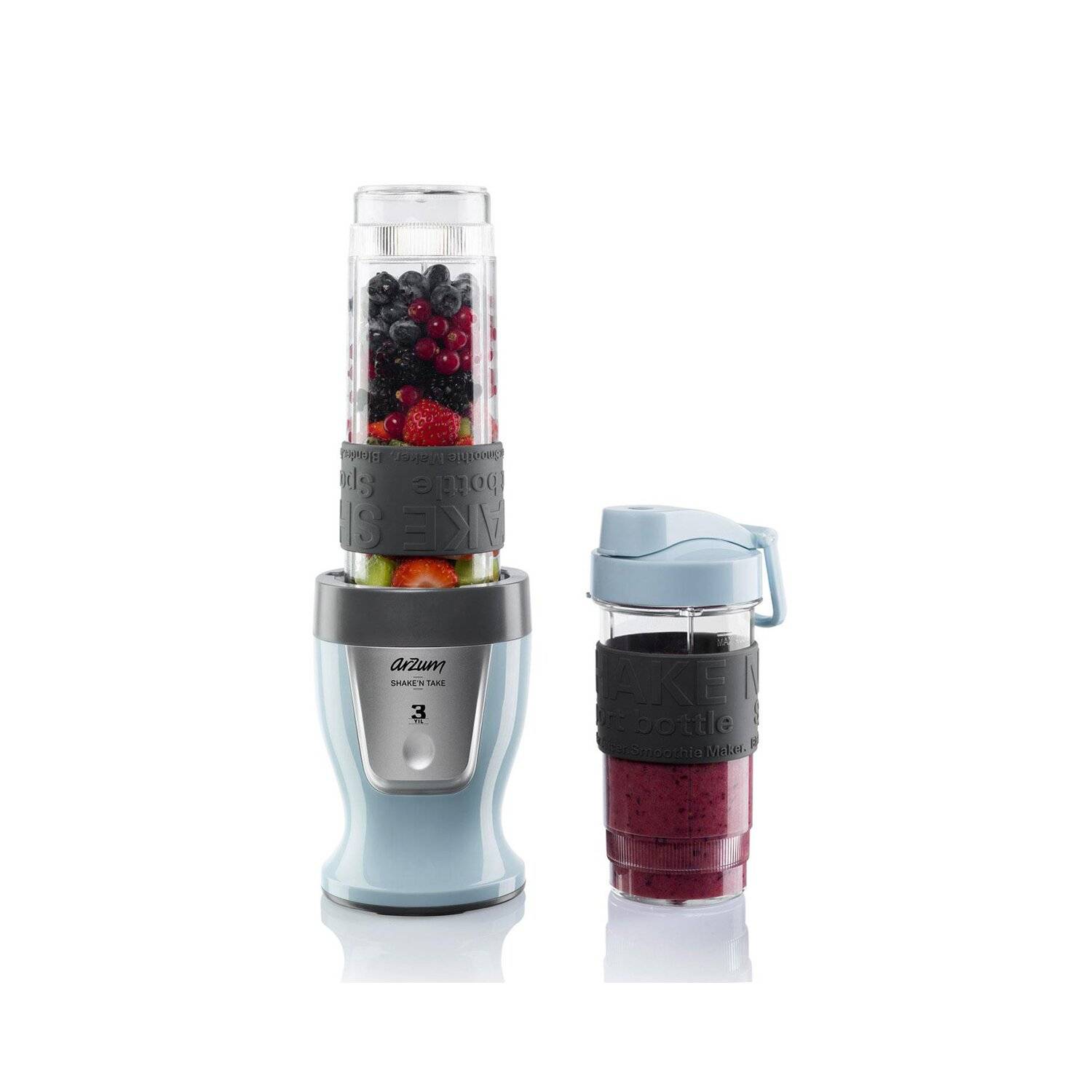 Arzum AR1032 Shake'N Take Personal Blender, BPA-frei, Tropfschutz-Trinkklappe, 570 ml und 400ml Hellblau