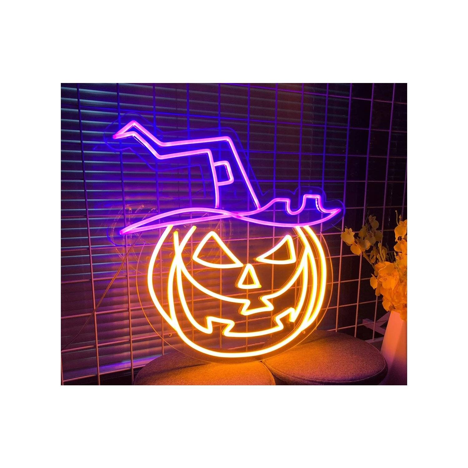 Neolia NNE16 Neonleuchte Plexiglas LED verfluchter Kürbis Leuchtschild LED Zeichen Orange-Lila