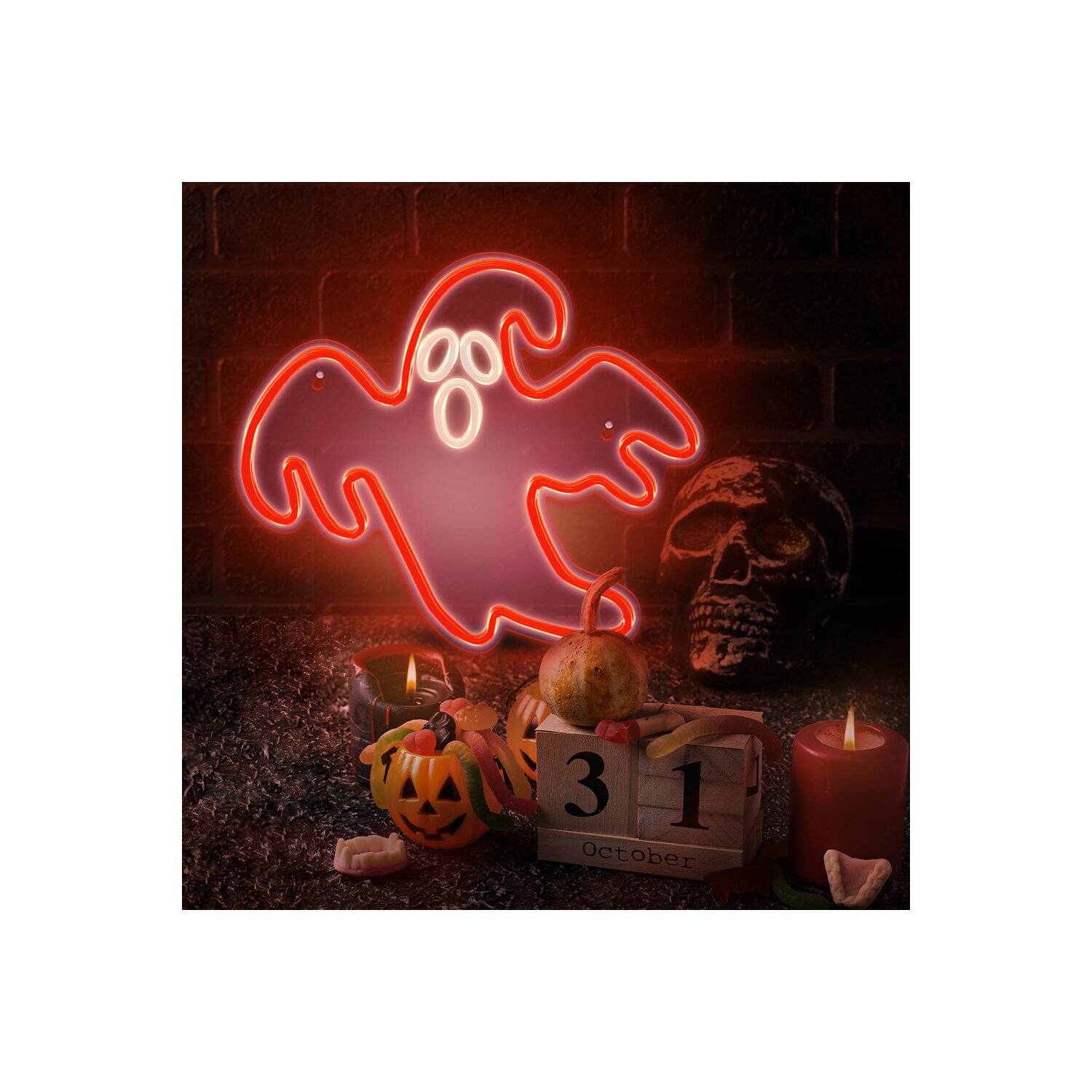 Forever Light FPNE12 Nachtlicht Neon Plexiglas LED Geist Leuchtschild LED Zeichen Rot