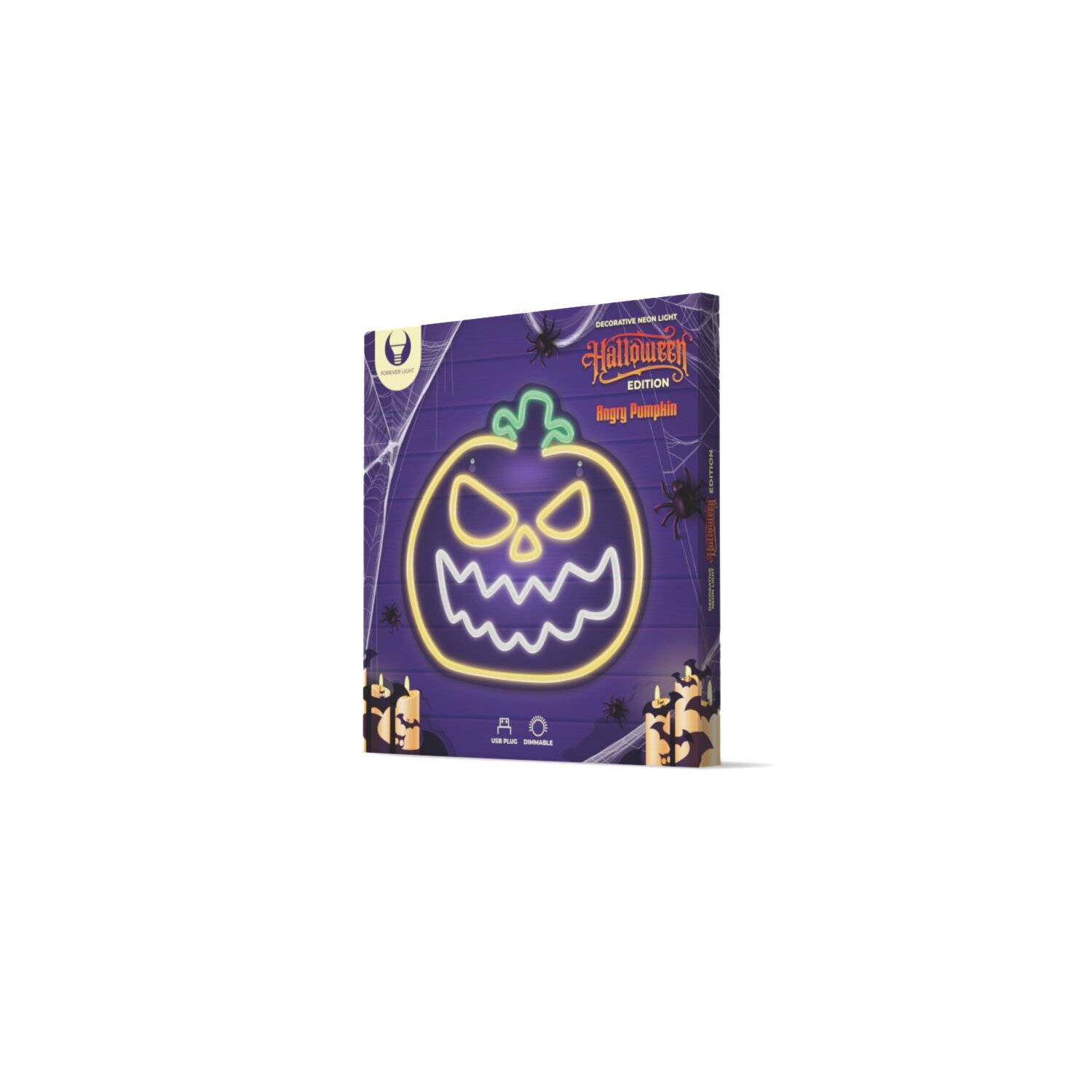 Forever Light FPNE14 Nachtlicht Neon Plexi LED wütender Kürbis Leuchtschild LED Zeichen Gelb-Weiß
