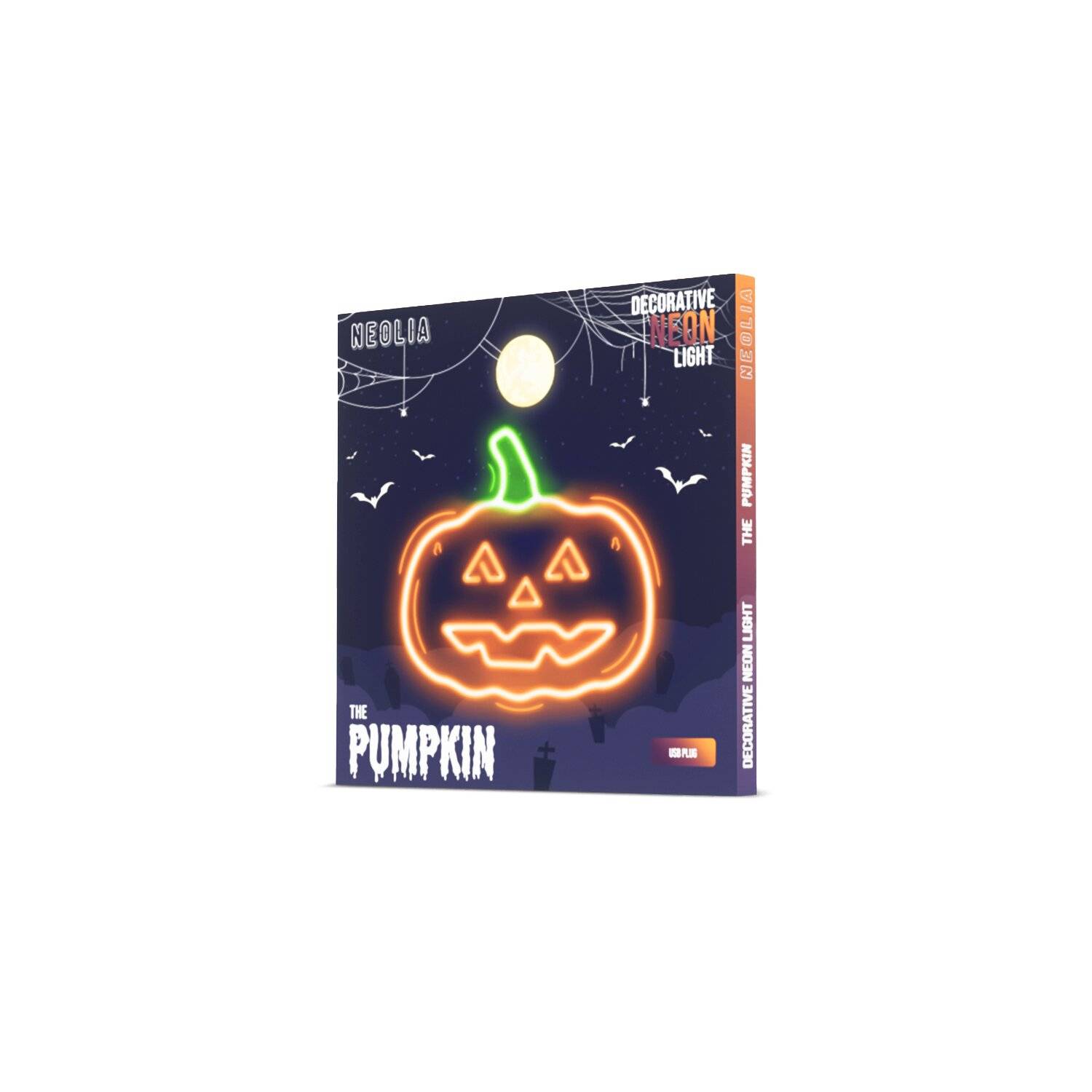 Neolia NNE13 Nachtlicht Neon PLEXI LED Kürbis mit Stiel Leuchtschild LED Zeichen Orange-Grün