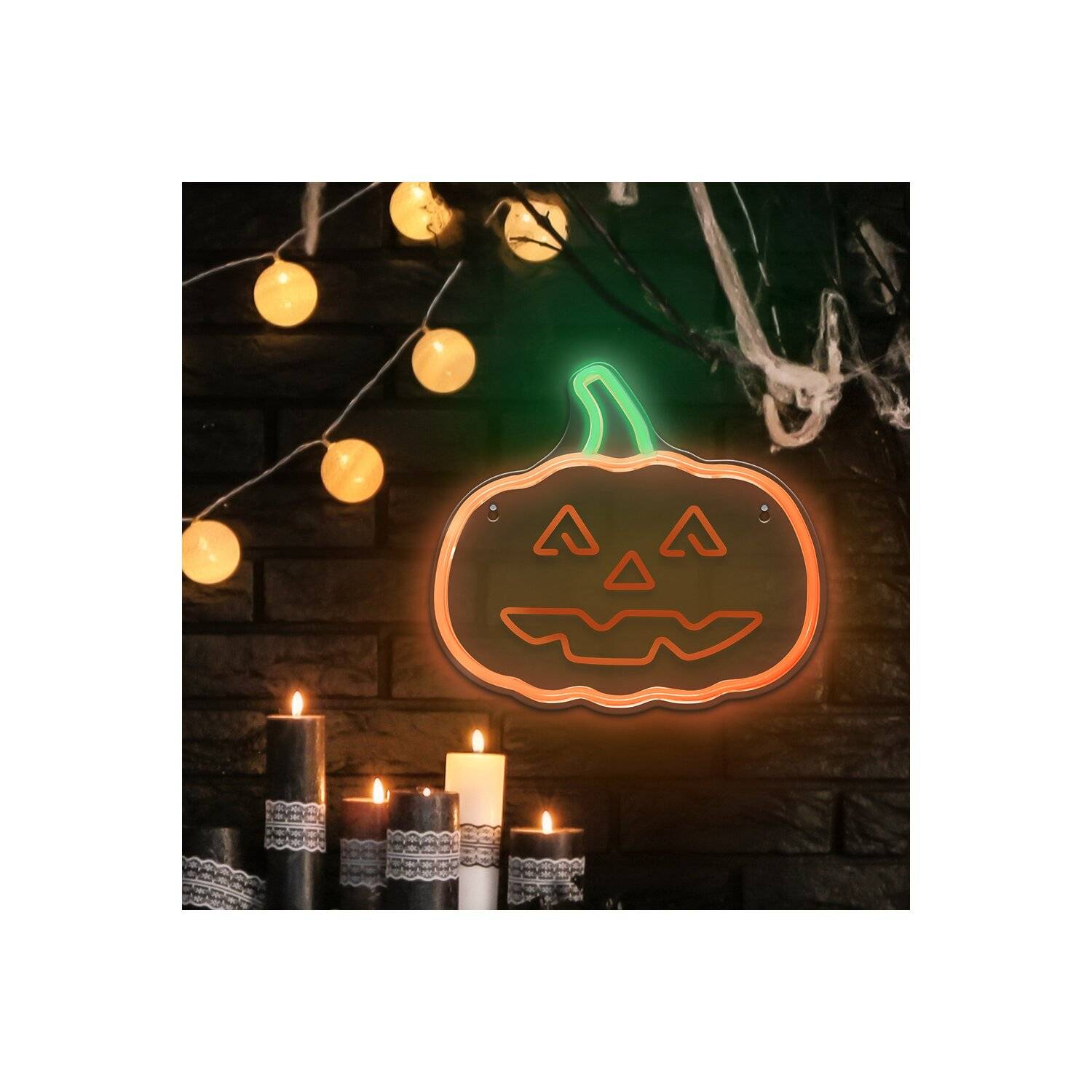Neolia NNE13 Nachtlicht Neon PLEXI LED Kürbis mit Stiel Leuchtschild LED Zeichen Orange-Grün