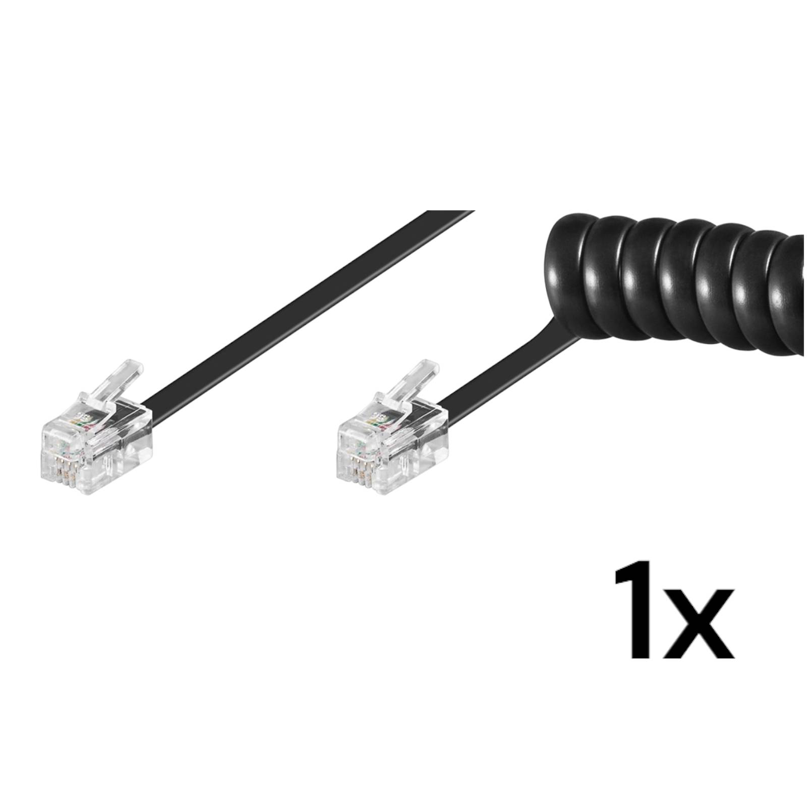 Telefonhörer-Spiralkabel RJ10-Stecker (4P4C) > RJ10-Stecker (4P4C), schwarz 2mtr