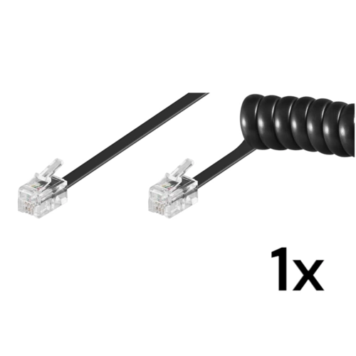 Telefonhörer-Spiralkabel RJ10-Stecker (4P4C) > RJ10-Stecker (4P4C), schwarz 2mtr Telefonhörer-Spiralkabel RJ10-Stecker (4P4C) > RJ10-Stecker (4P4C), schwarz 2mtr
