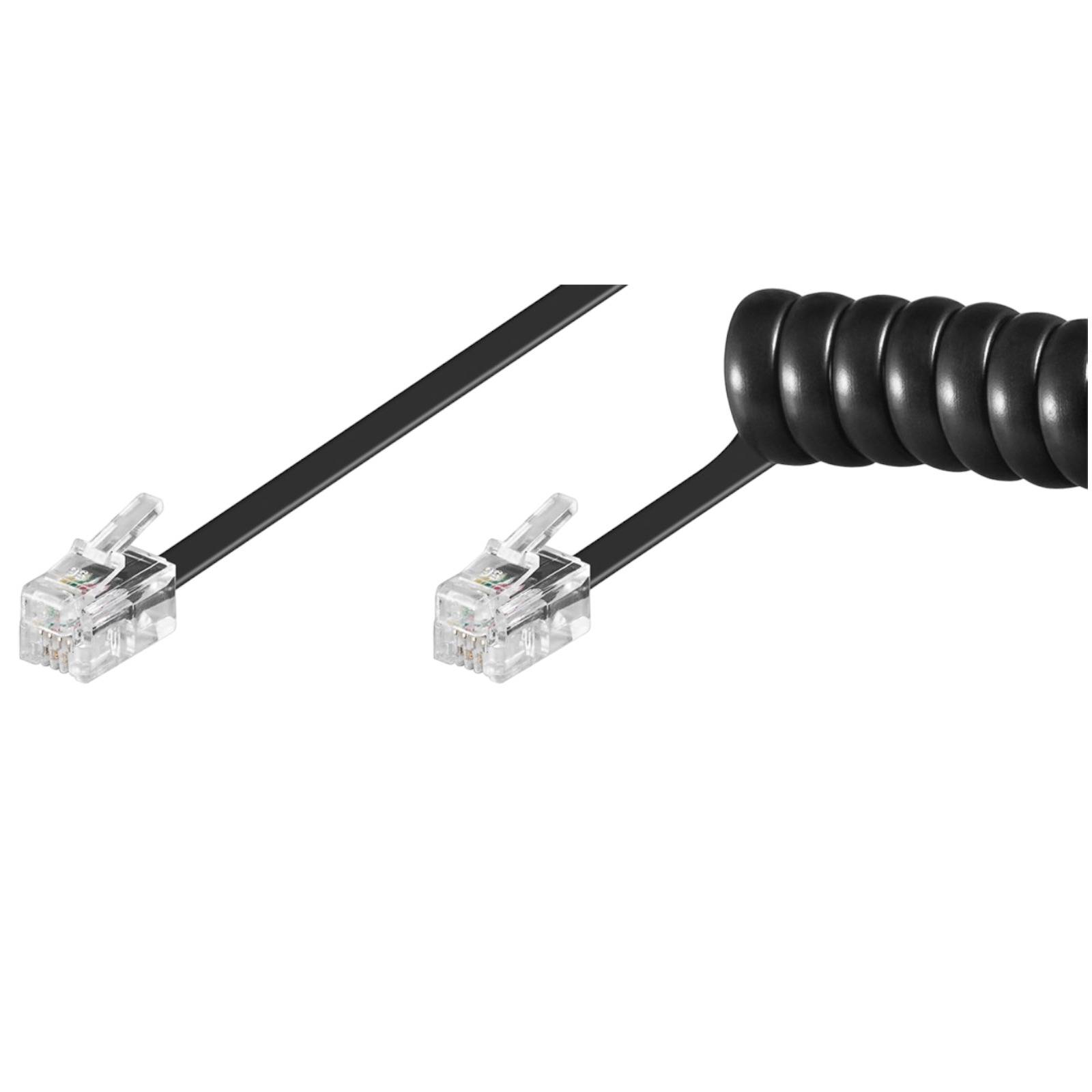 10x Telefonhörer-Spiralkabel RJ10-Stecker (4P4C) > RJ10-Stecker(4P4C) schwarz 2m
