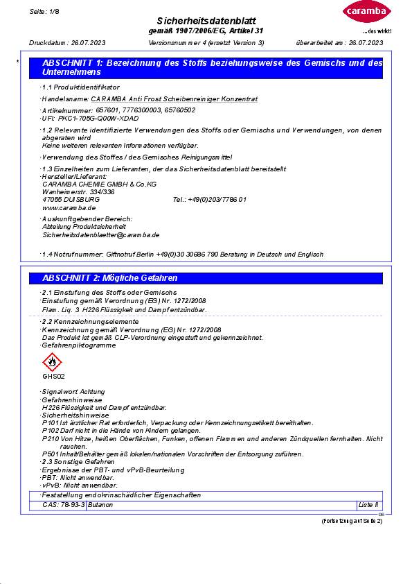 Scheibenreiniger Anti Frost Konzentrat f.b.zu -50GradC 25l Kanister CARAMBA