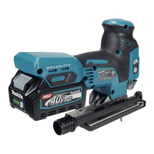 Kabellose Makita Akku-Nagler mit 40V Max Akku, dargestellt in Seitenansicht auf weißem Hintergrund.