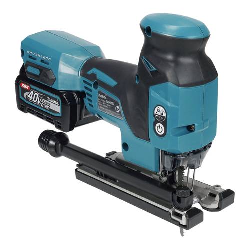 Kabellose Makita 40V Max bürstenlose Stichsäge auf weißem Hintergrund.